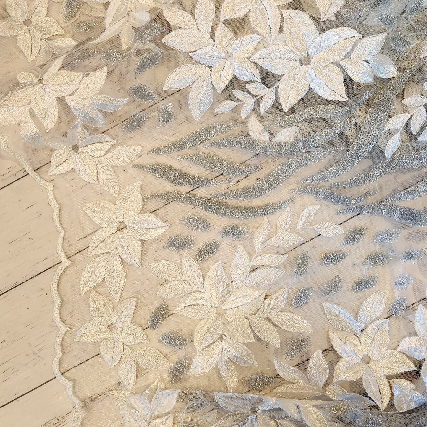 60cm White silver sequin Embroidered tulle