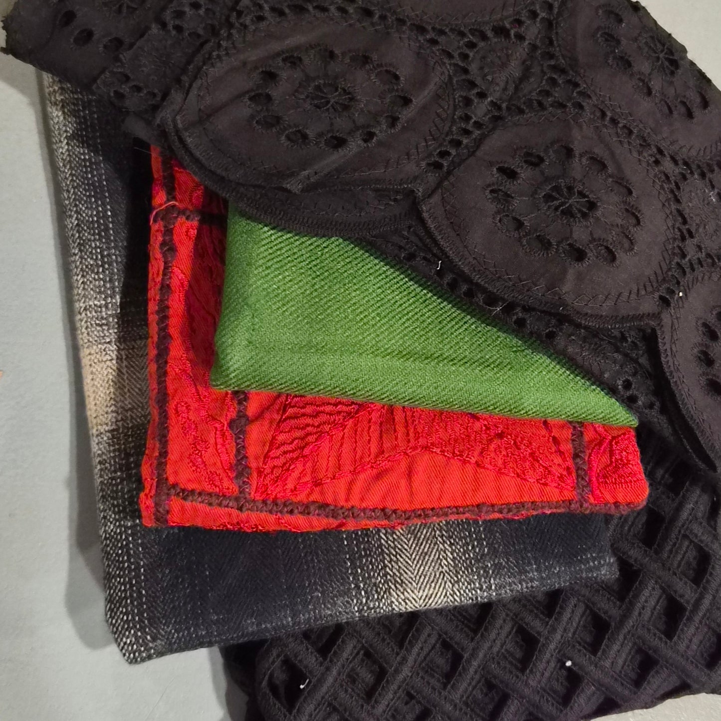 3. 5 pieces assorted cotton and wool fabrics