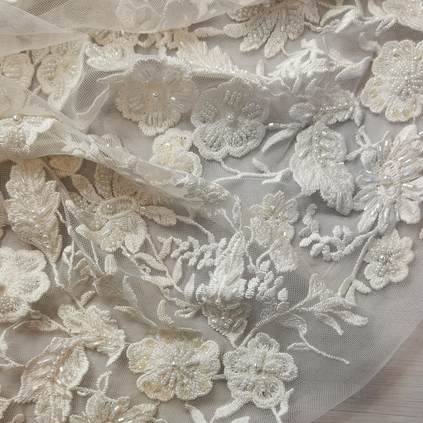 pale ivory bloom embroidered hand beaded tulle