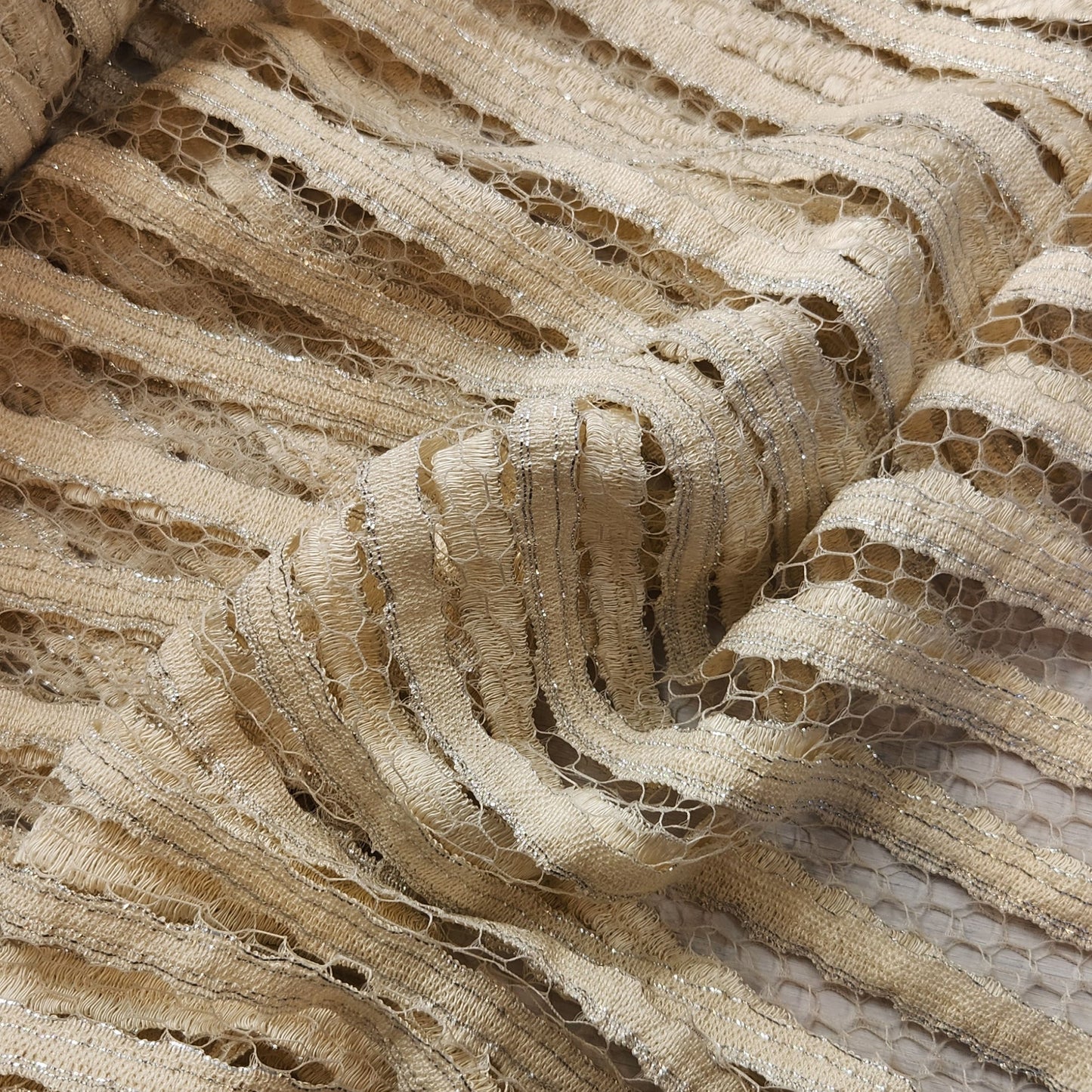 cream glitter stripes French lace