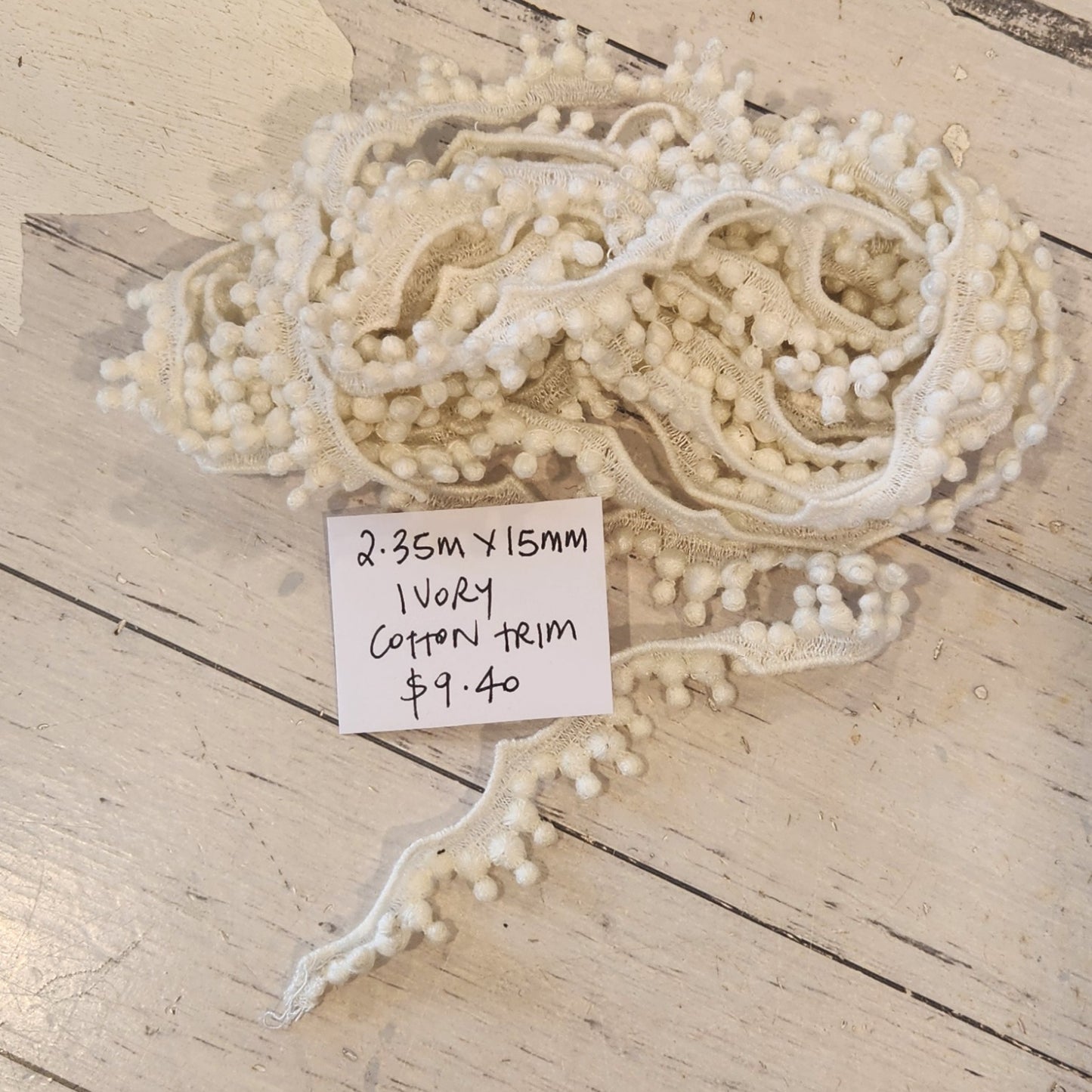 2.35m Ivory poly/ cotton trim