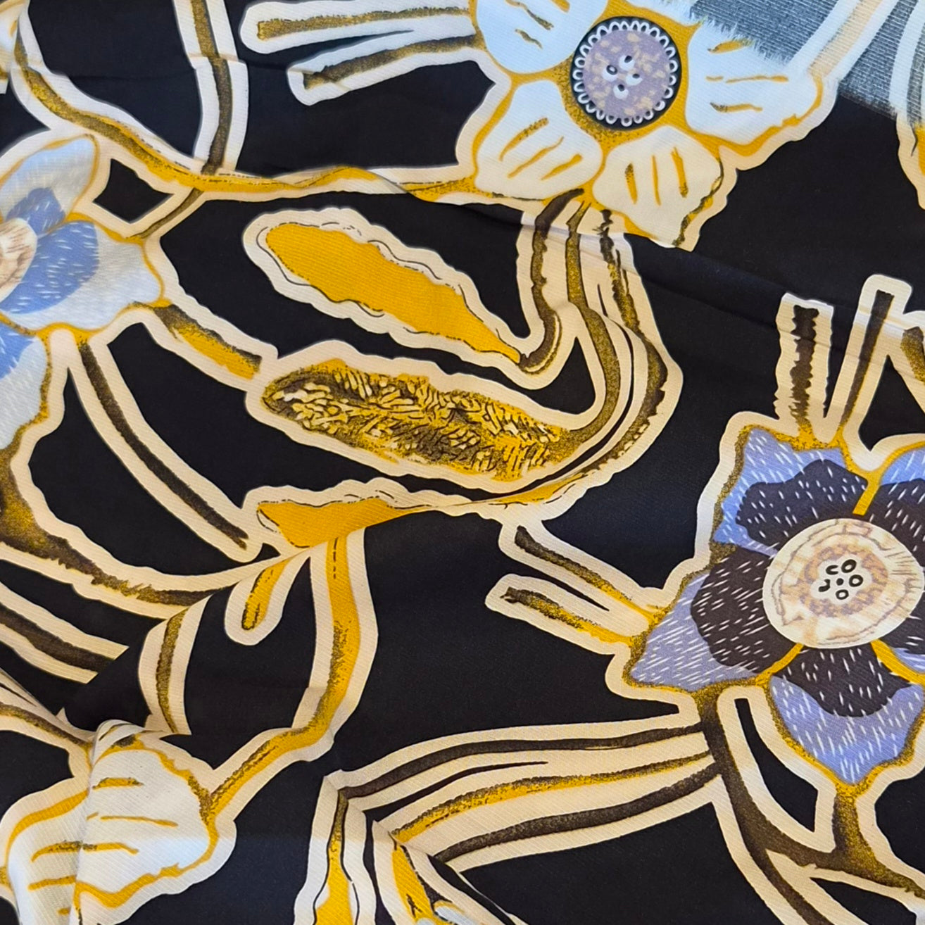 2.4m Mustard floral viscose challis