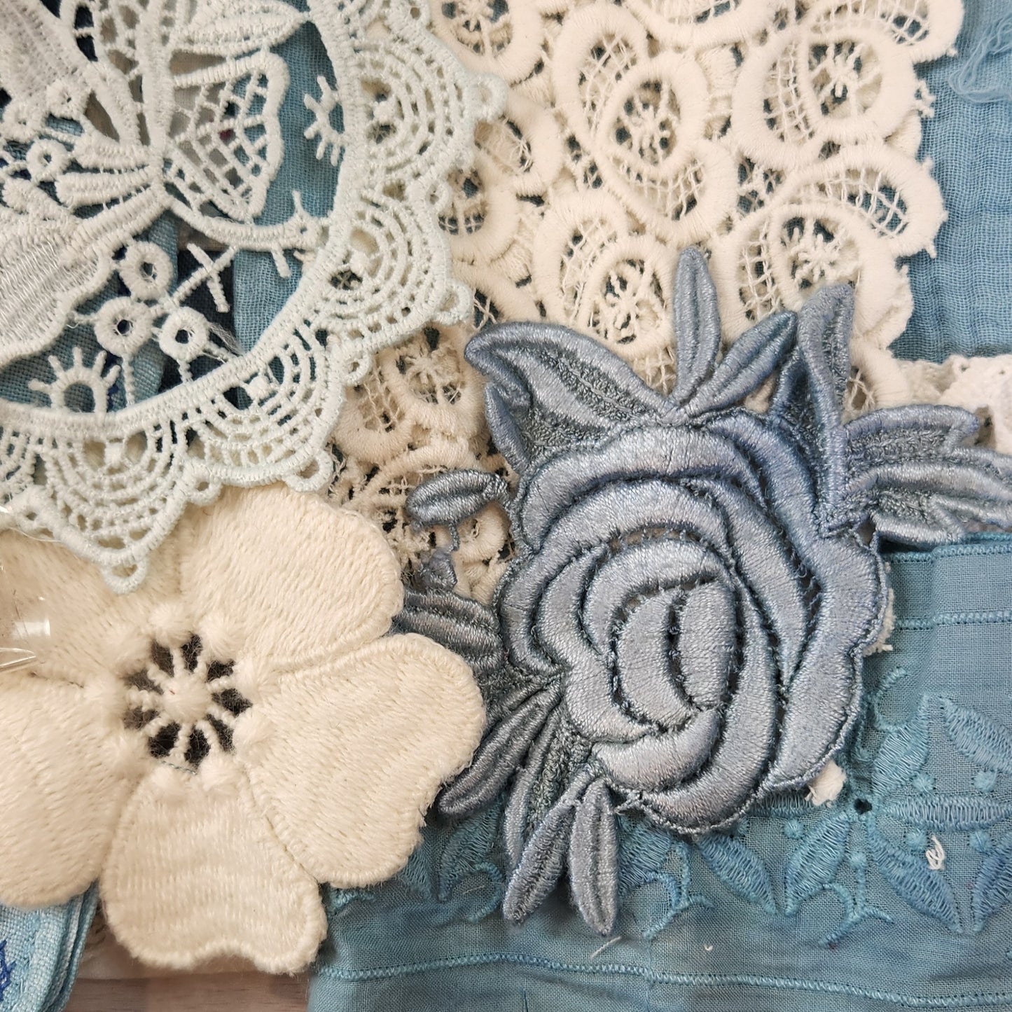 Blue brocade slow stitch
