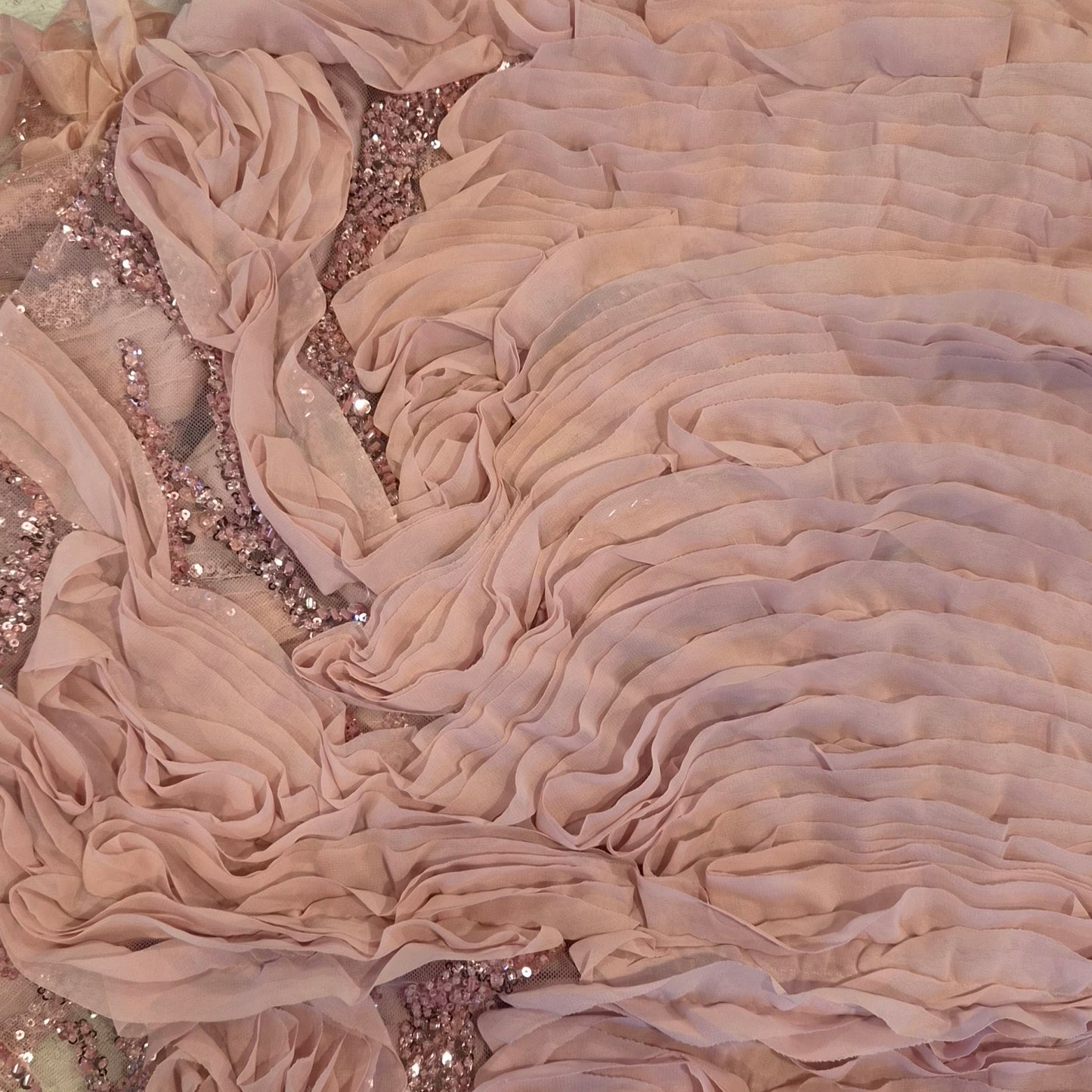 1.5m Rose pink beaded ruffle georgette