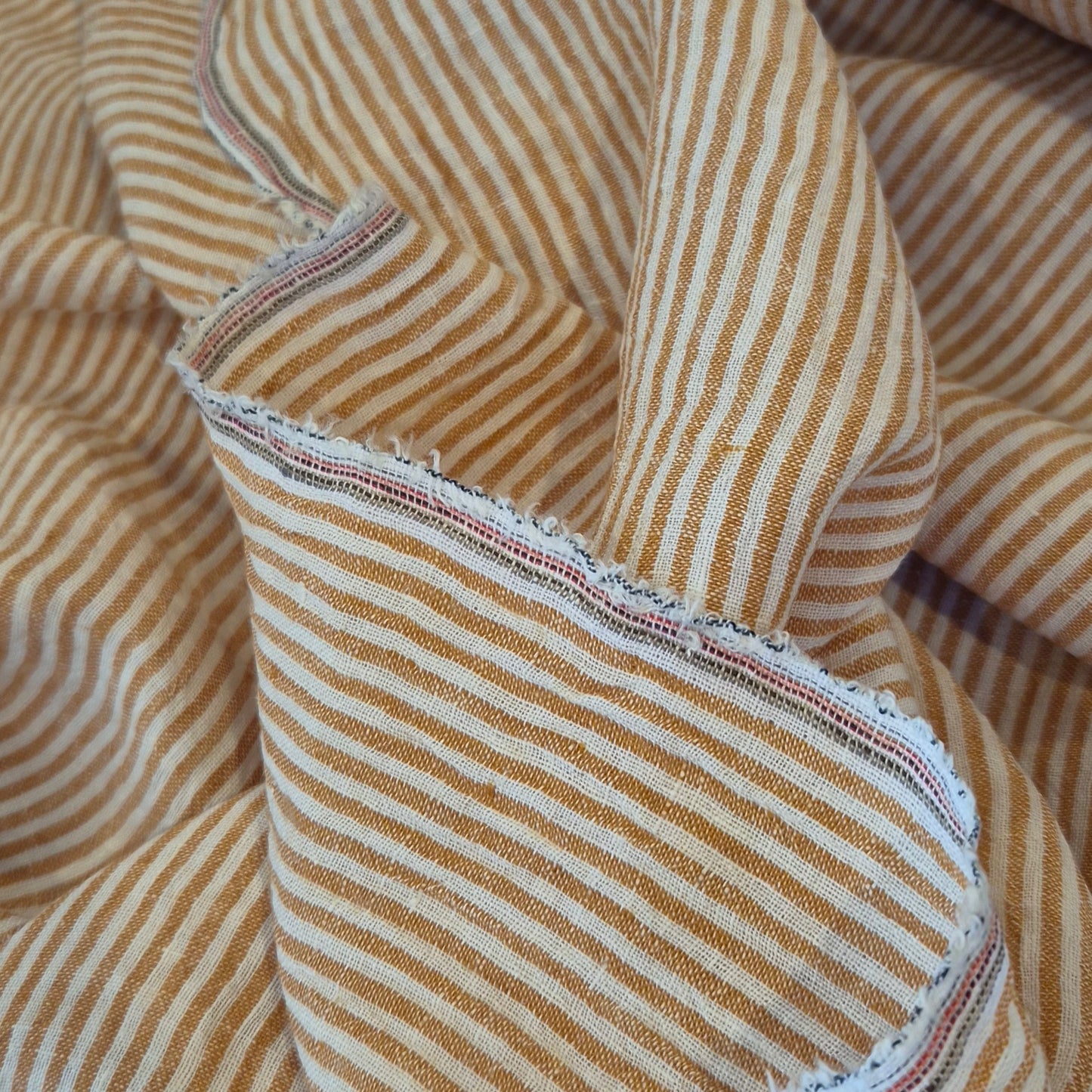 Apricot stripes crinkle linen