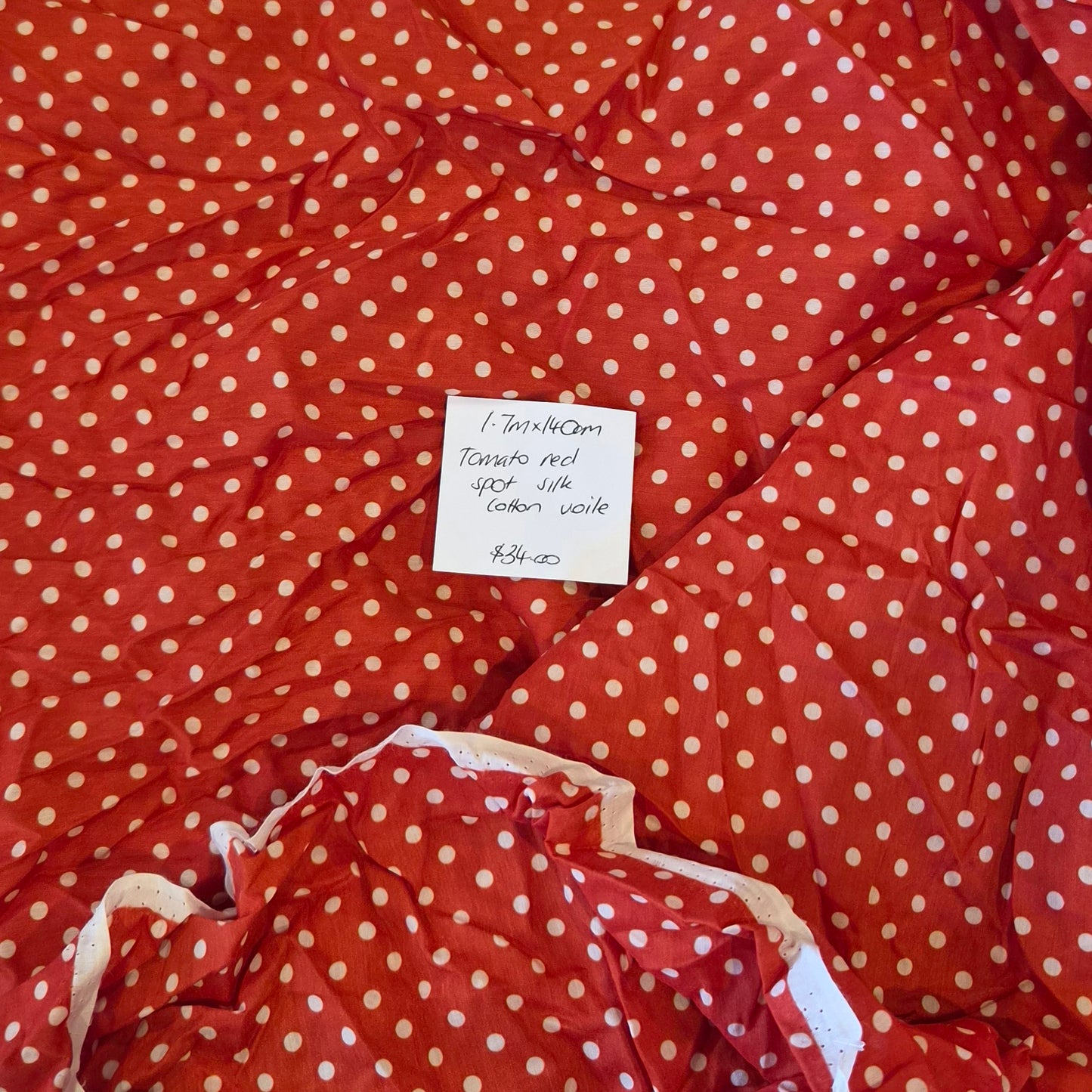 1.7m Tomato red spot silk cotton voile