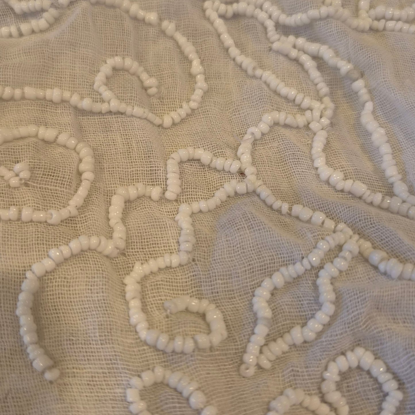 2.5m plus end white seed beaded cotton voile