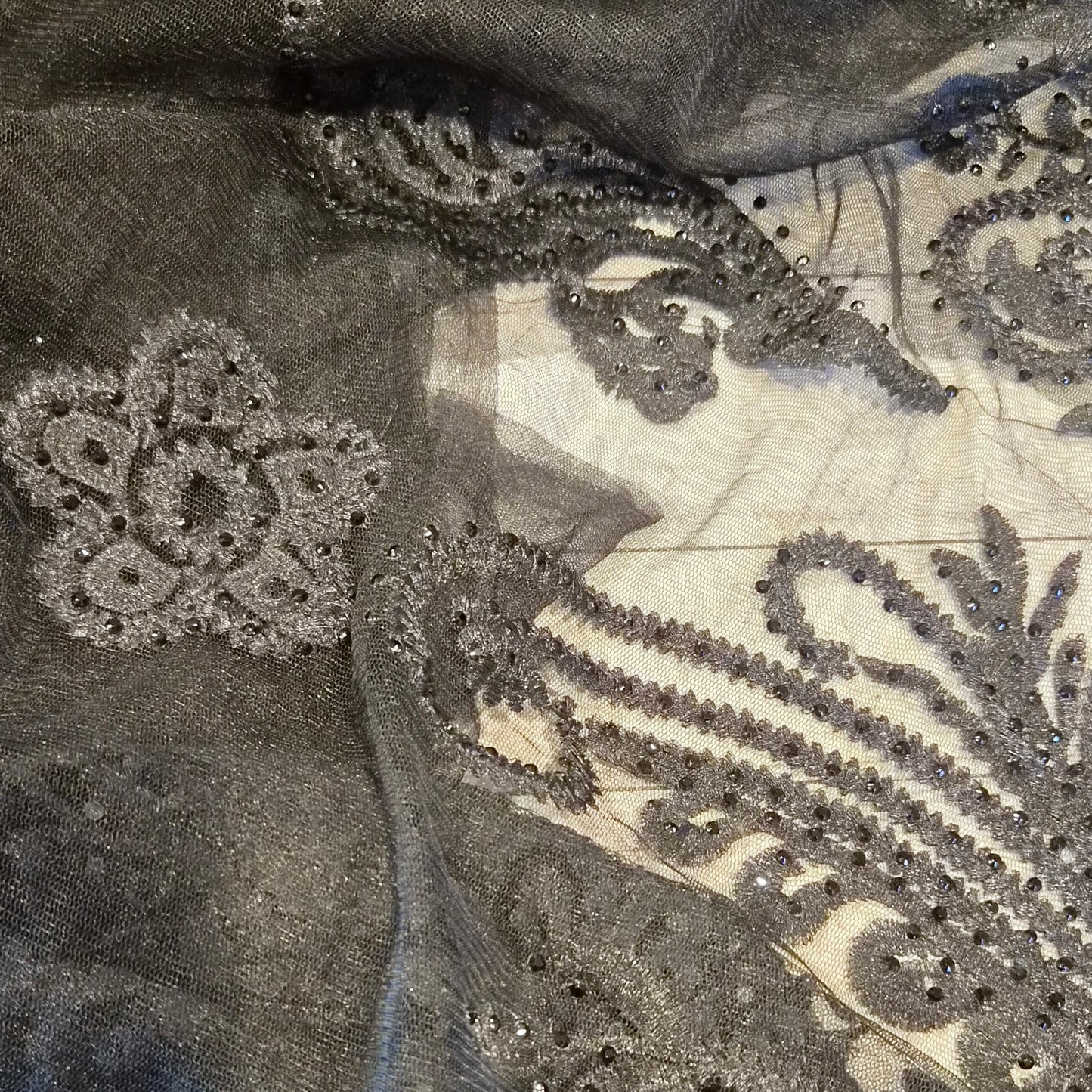 1.90m Black ornate beaded embroidered tulle