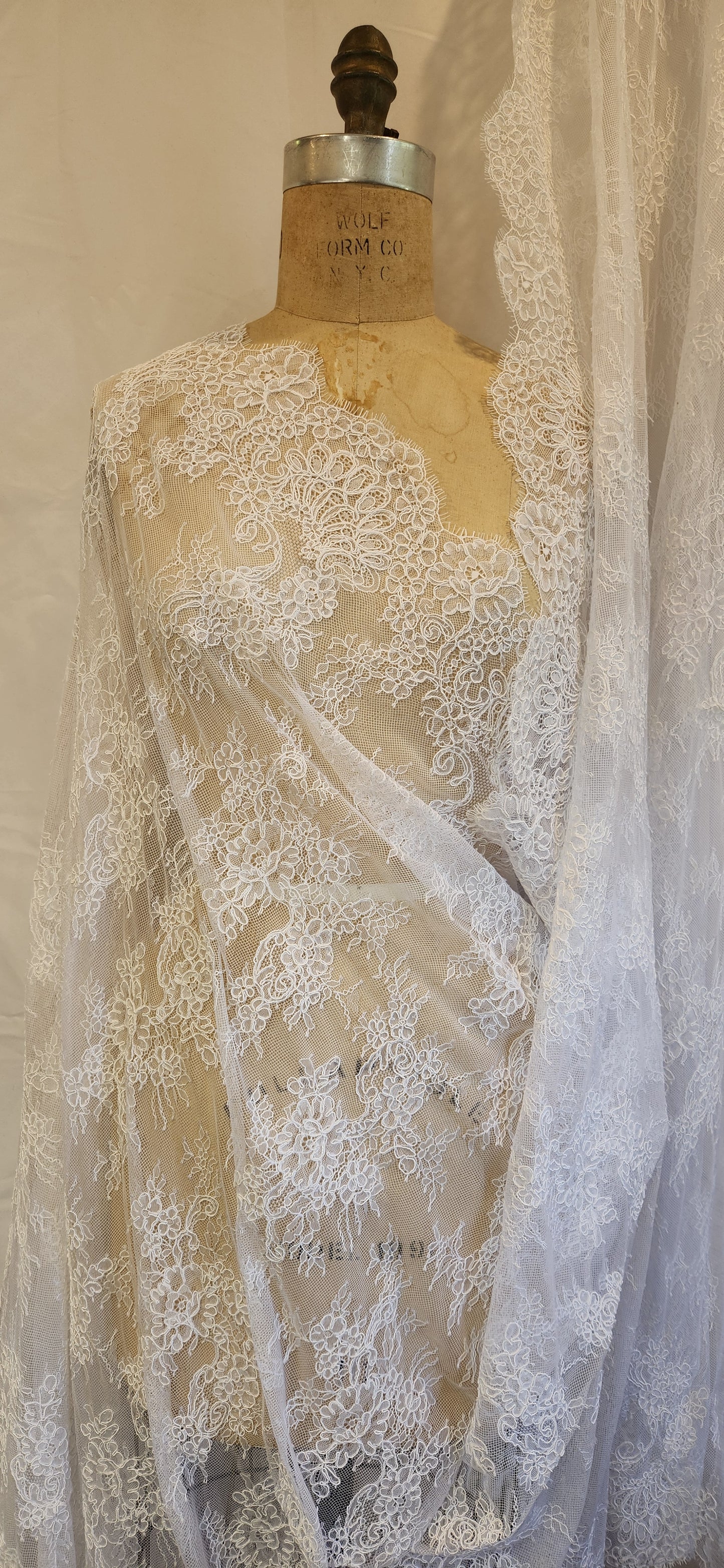 Ruby white fine corded chantilly lace