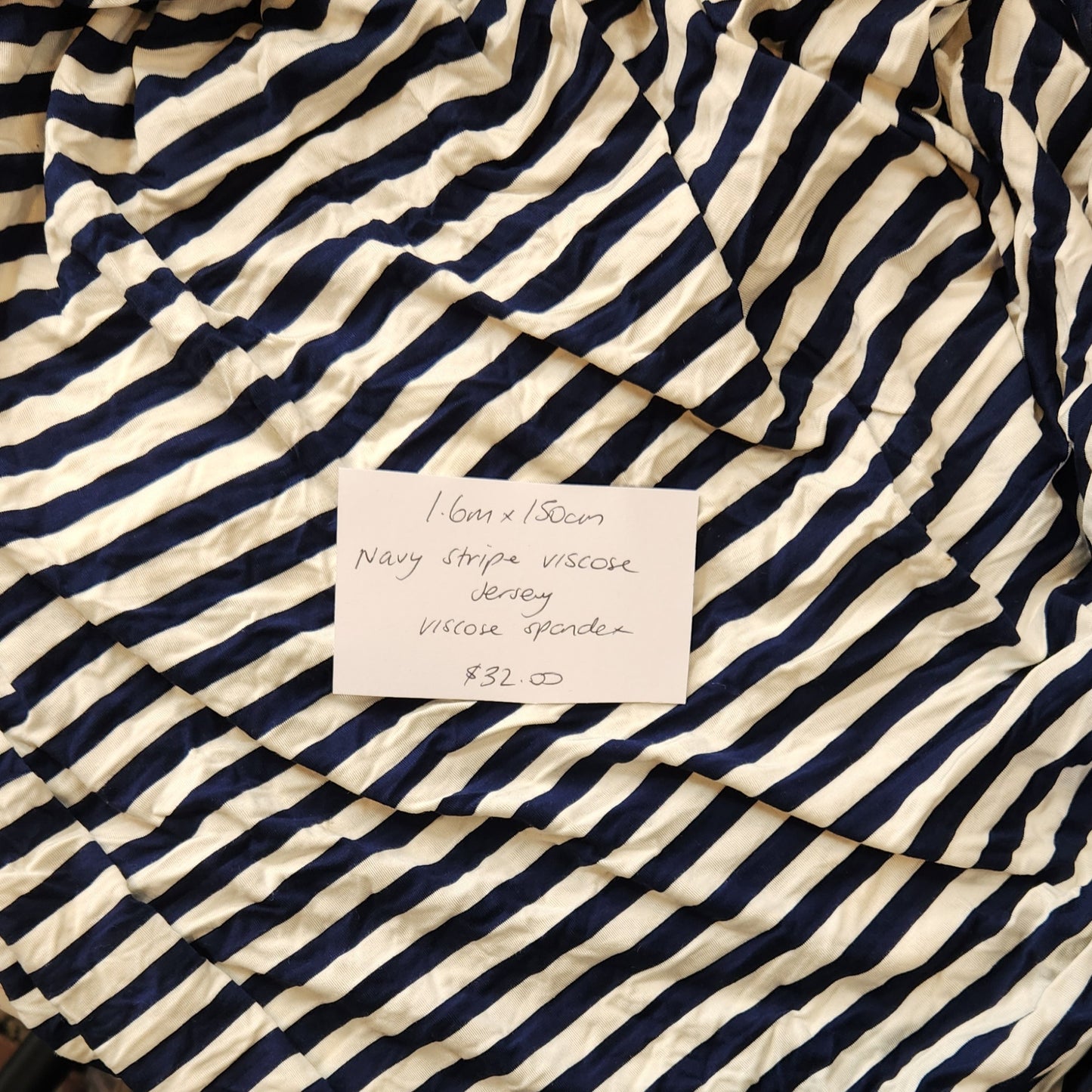 1.6m Navy stripe viscose jersey