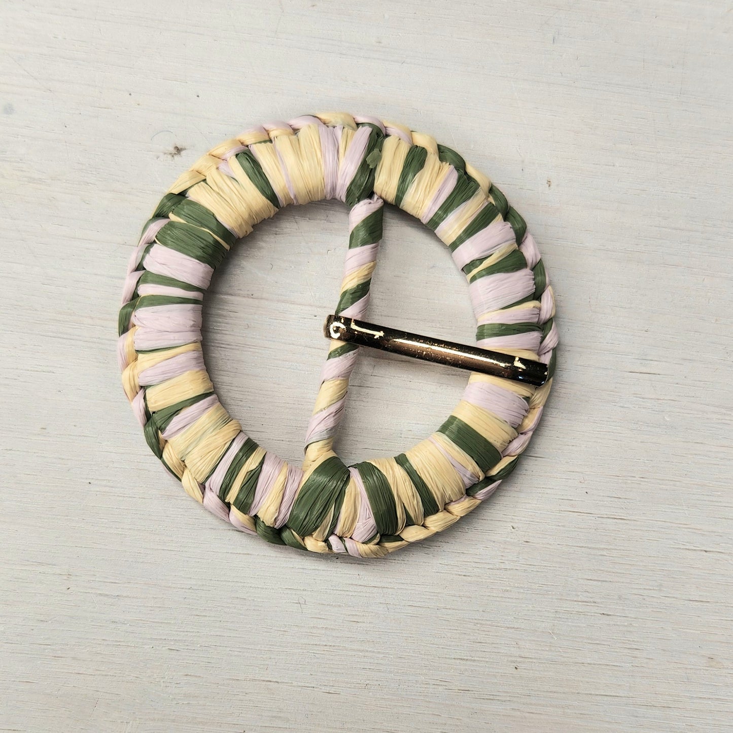 Green and Mauve Raffia buckle