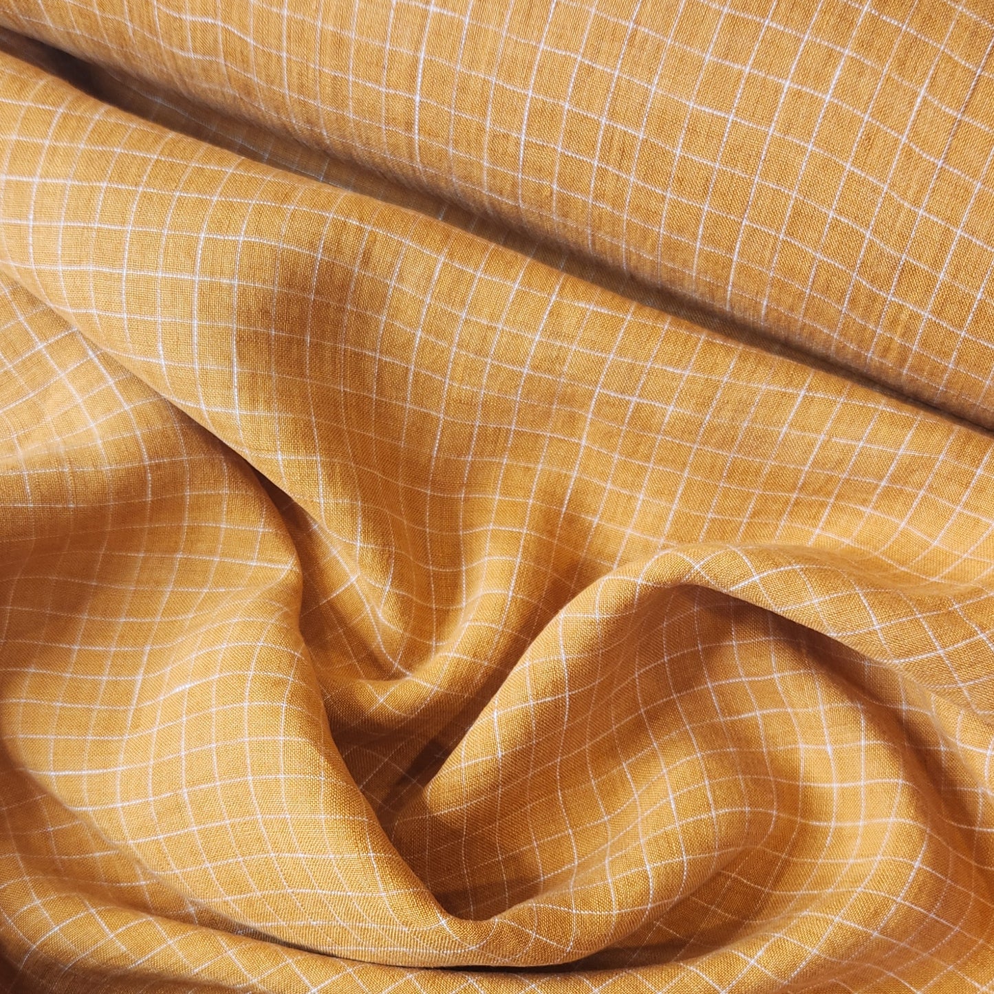 Ochre grid organic linen