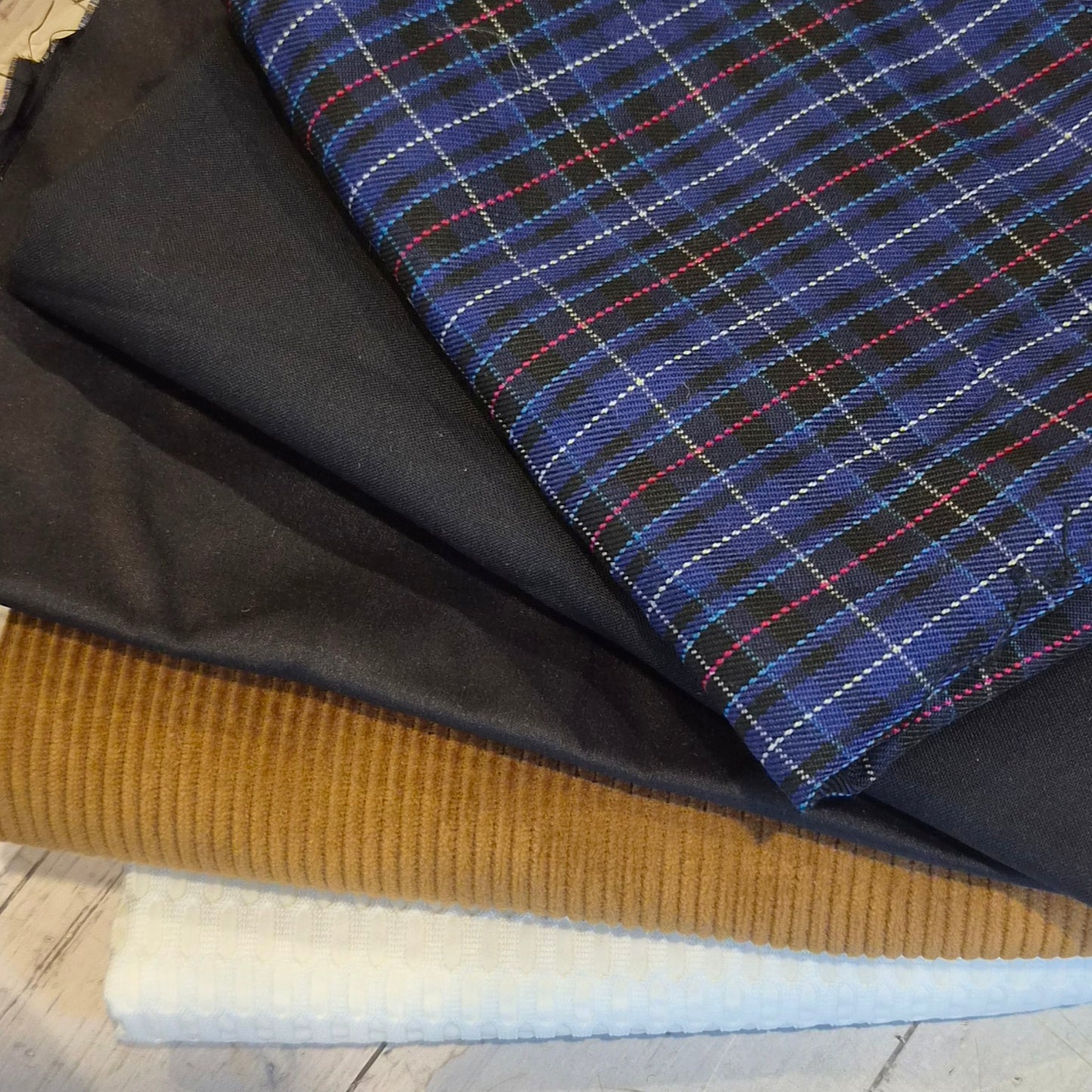 10. 5 pieces assorted suitings, corduroy and taffeta