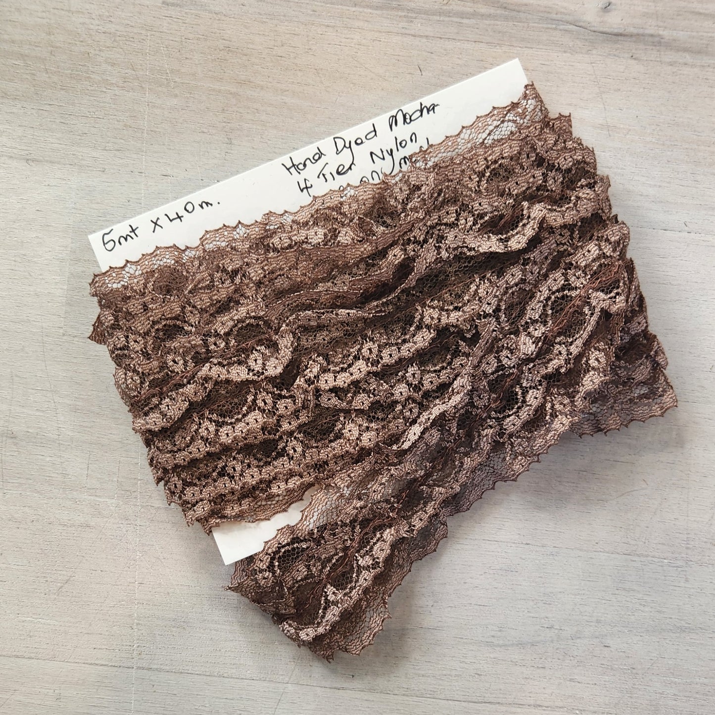 5m mocha 4 tier nylon lace on mesh