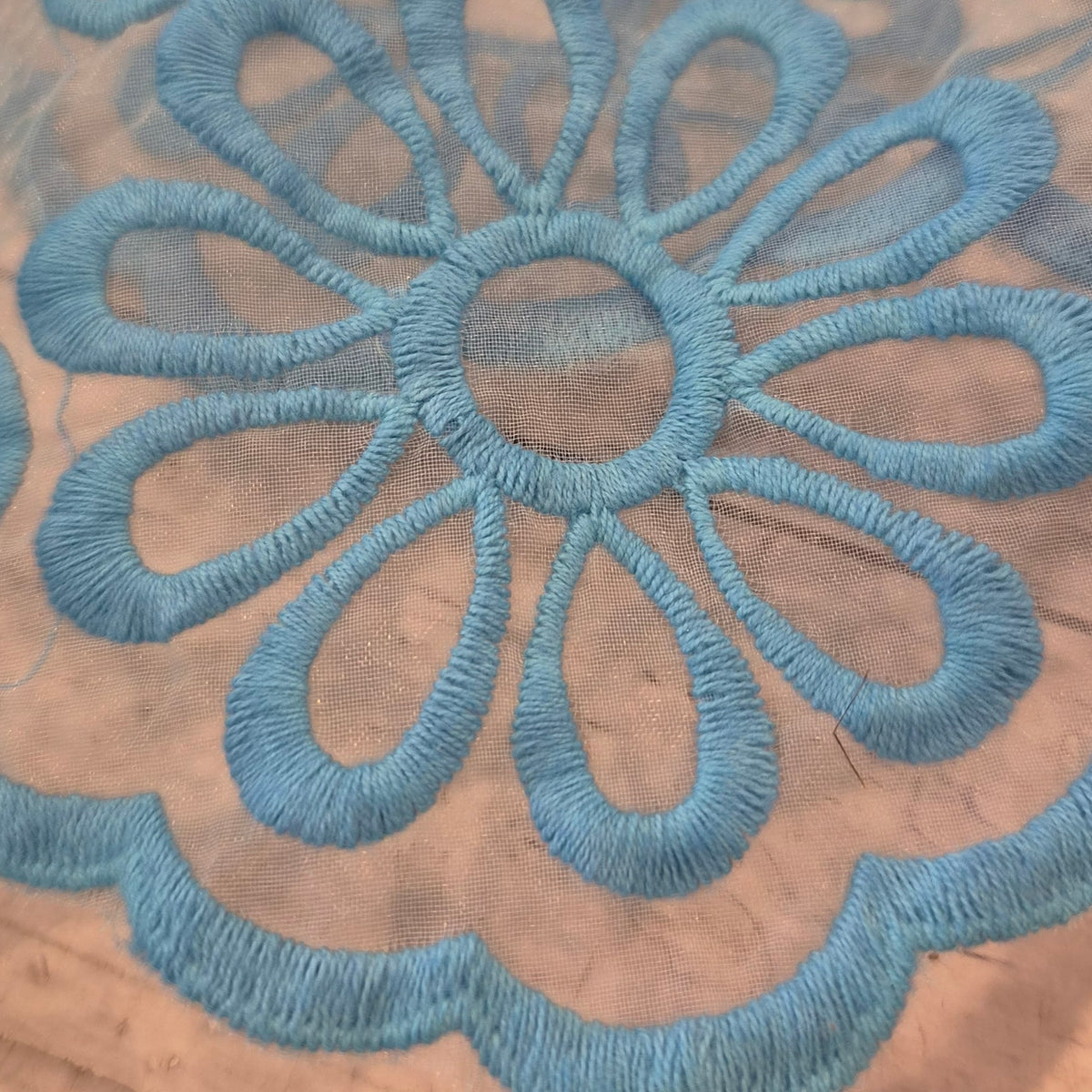 Blue daisiy embroidered organza