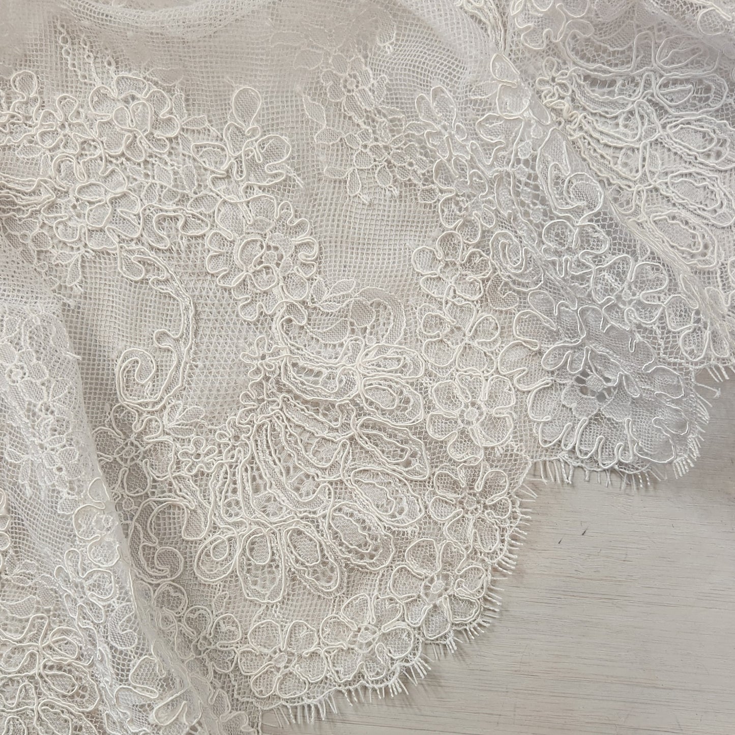 Ruby white fine corded chantilly lace