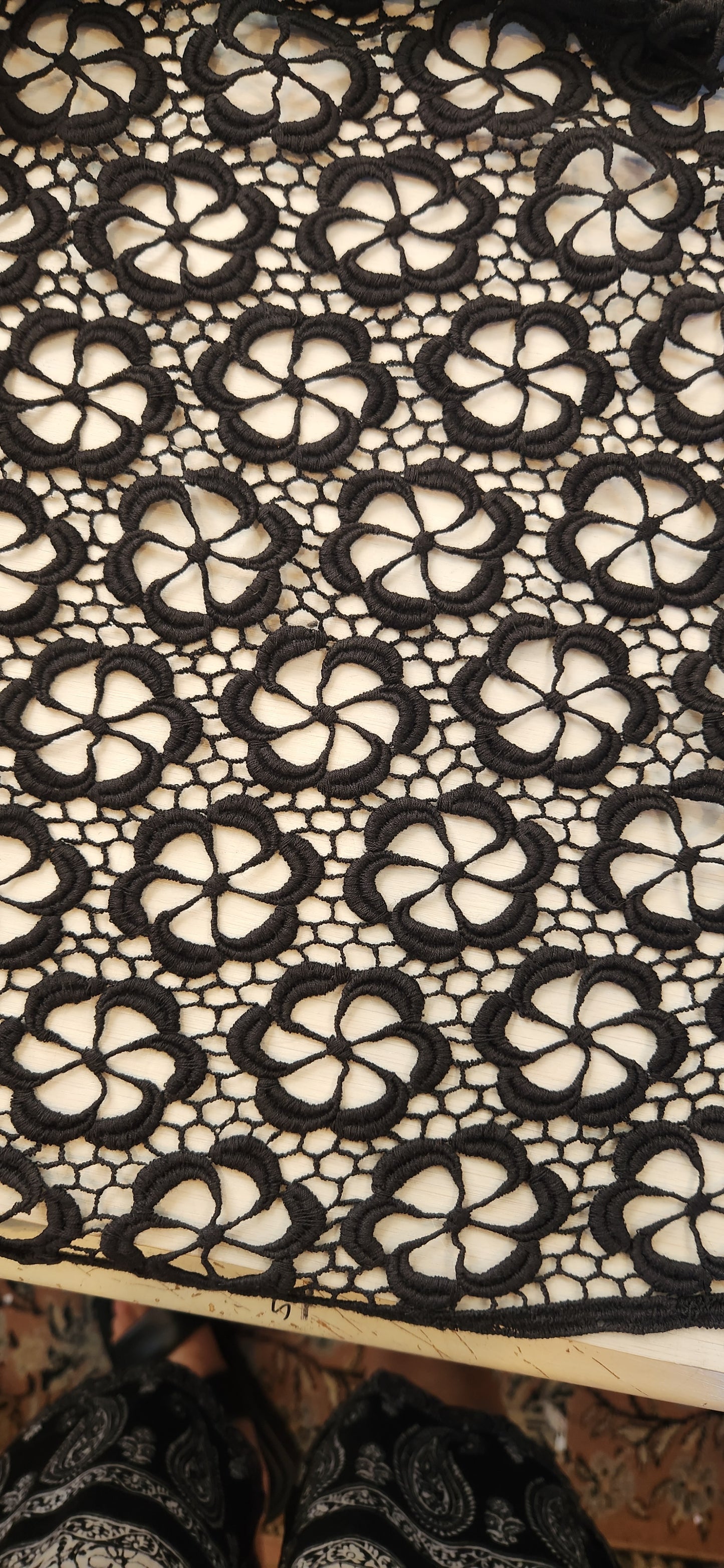 Daisy wheel cotton charcoal black Guipure Lace