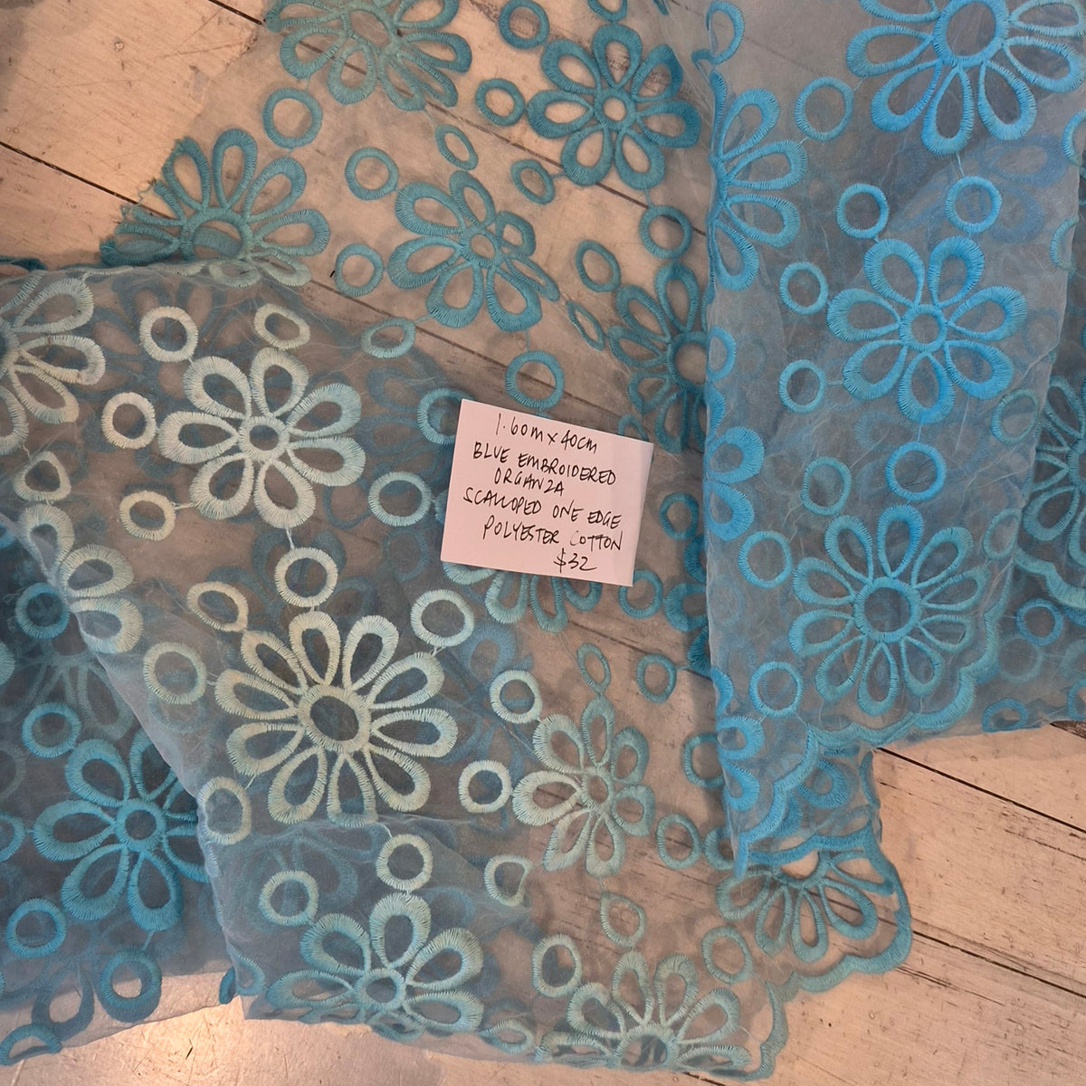 1.6m Blue embroidered organza scalloped piece
