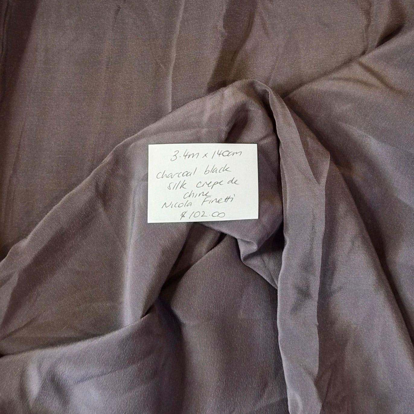 3.4m Charcoal black silk crepe de chine