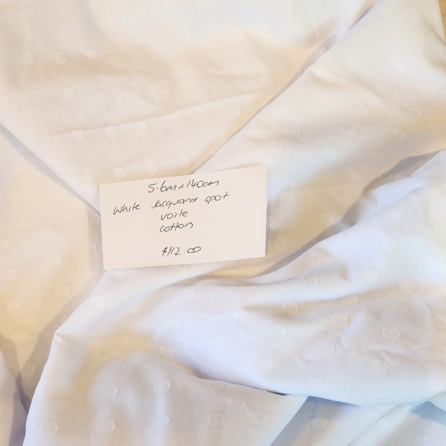 5.6m White jacquard spot voile