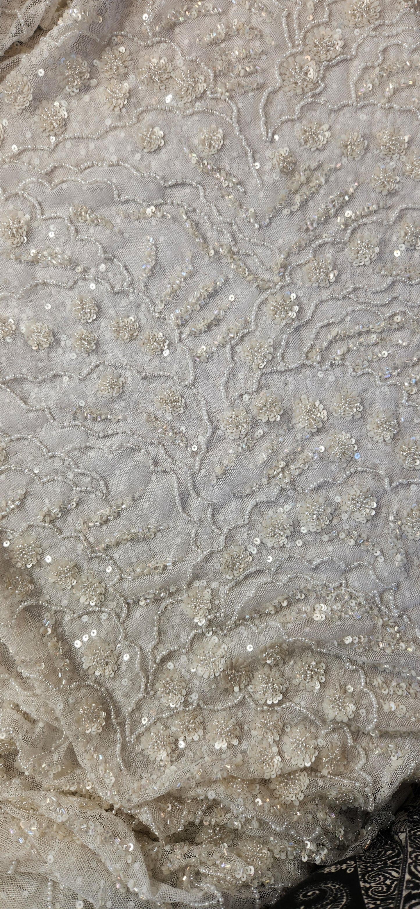 Majestic ivory hand beaded mesh