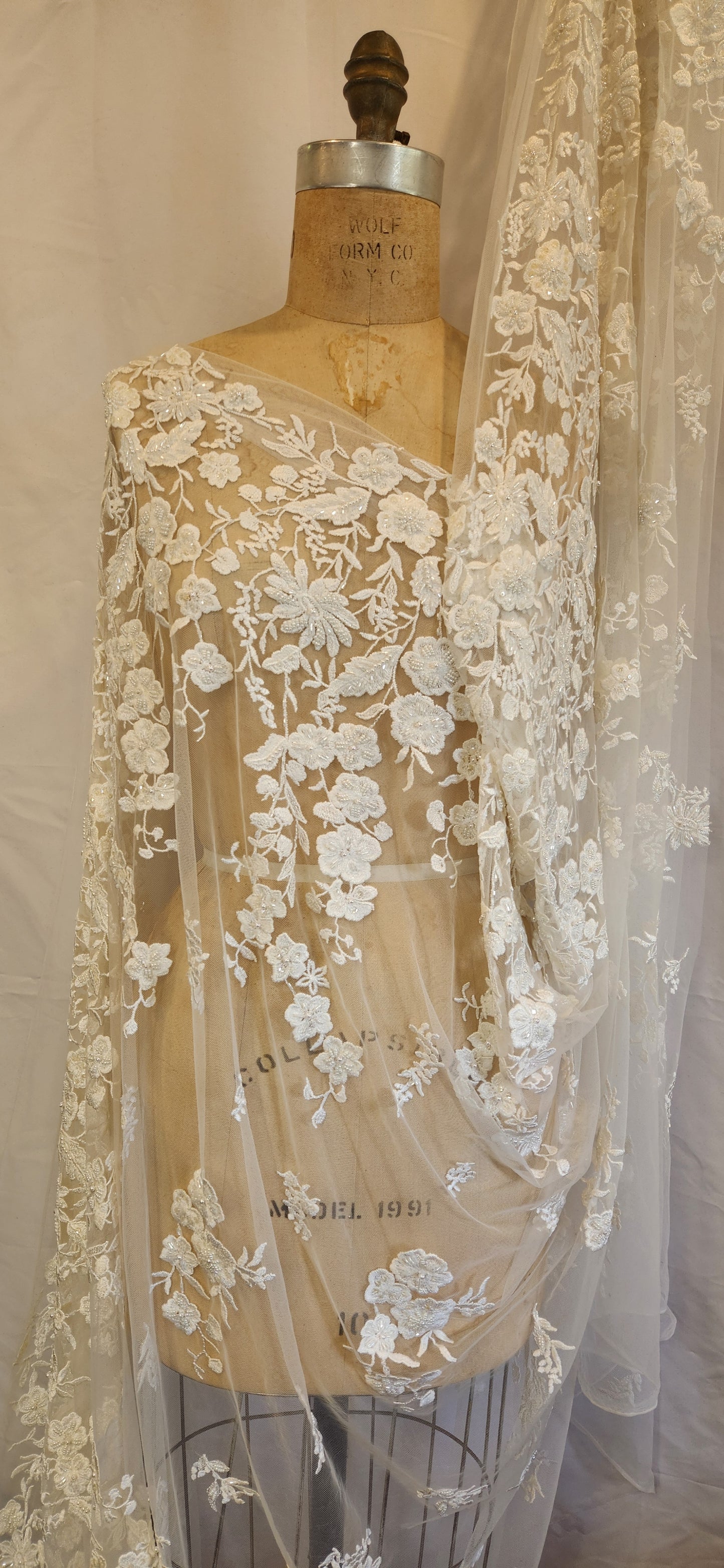 pale ivory bloom embroidered hand beaded tulle