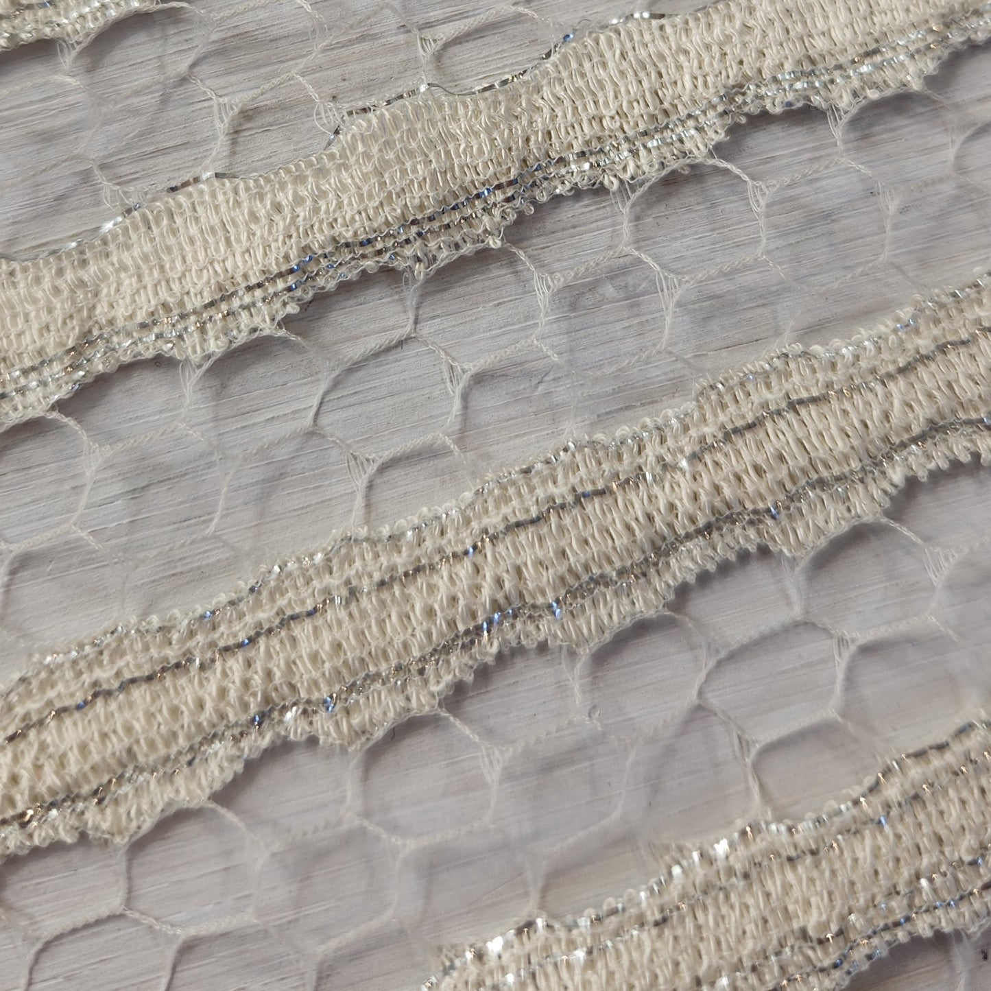 cream glitter stripes French lace