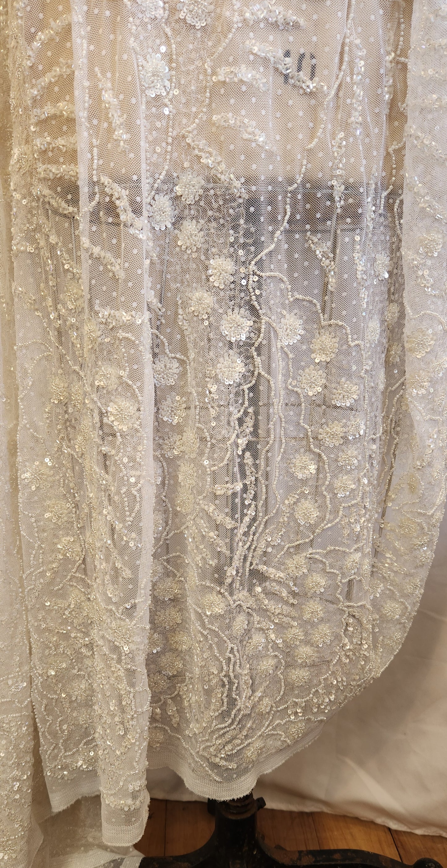Majestic ivory hand beaded mesh