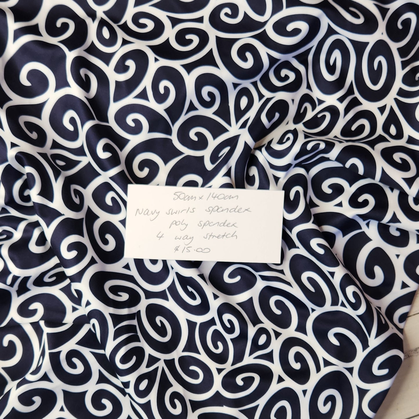 50cm Navy swirls spandex