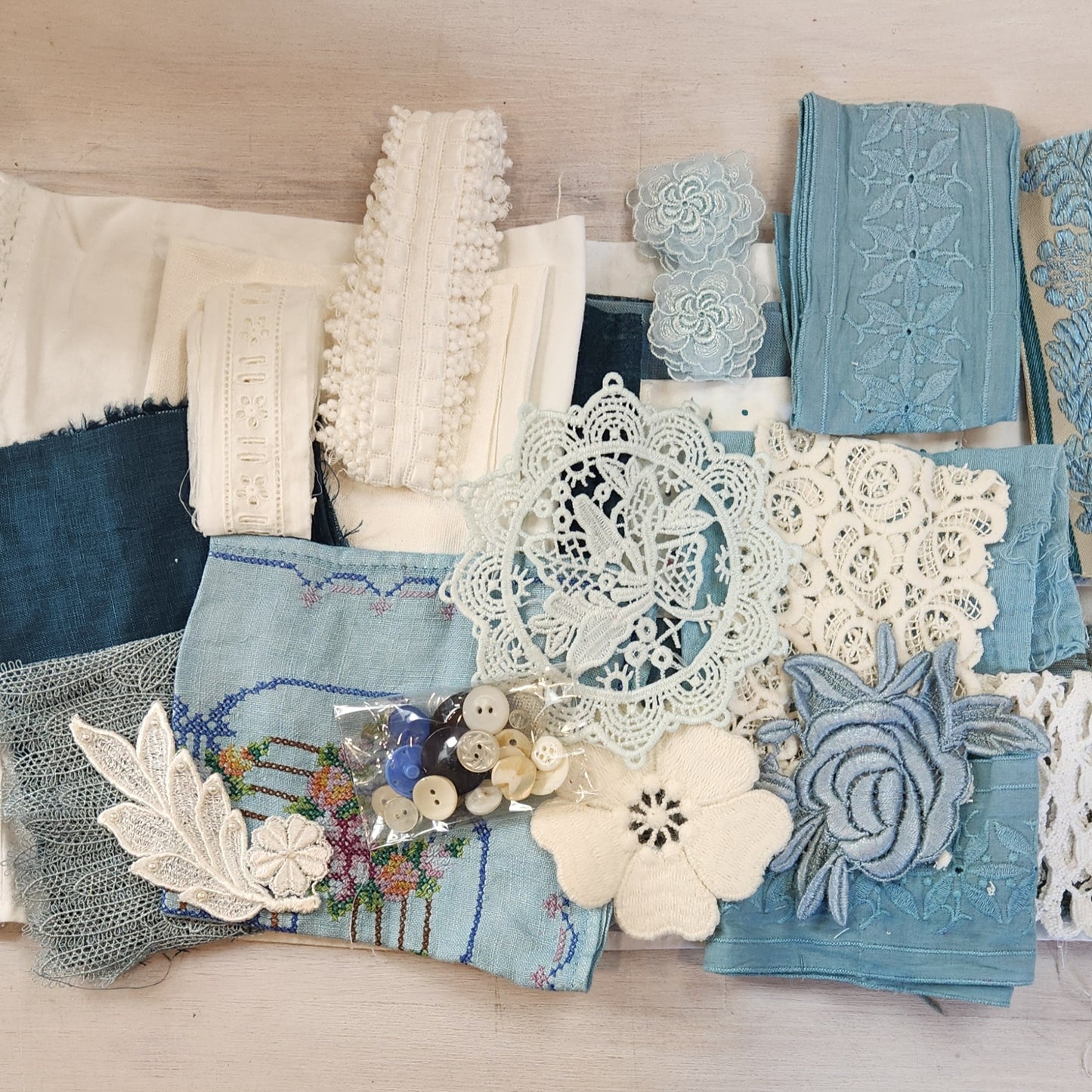 Blue brocade slow stitch