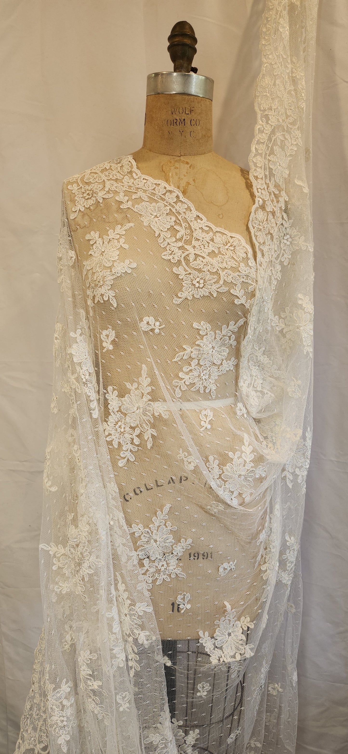 Belinda hail-spot mesh light ivory Corded Lace