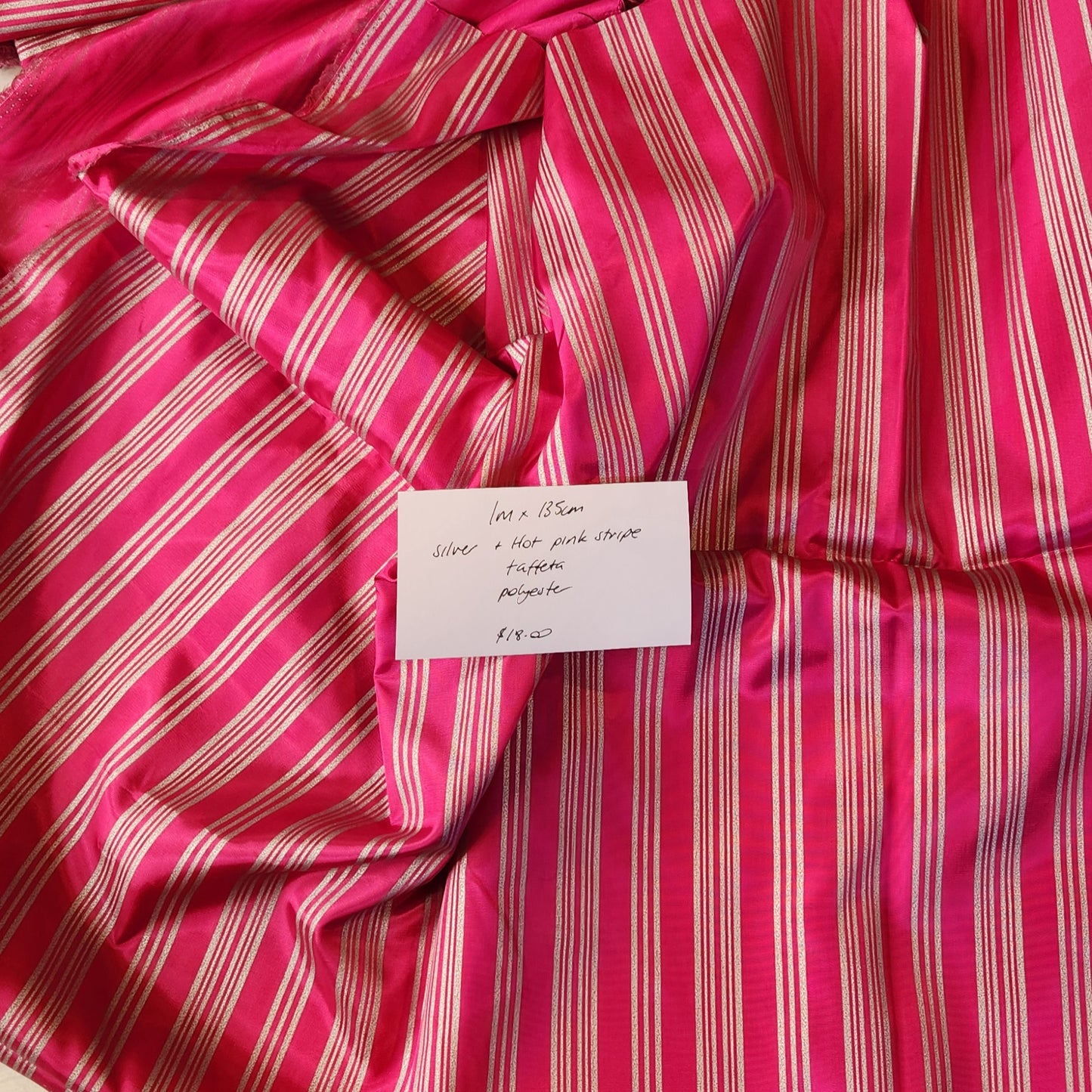 1m Silver and hotpink stripe taffeta