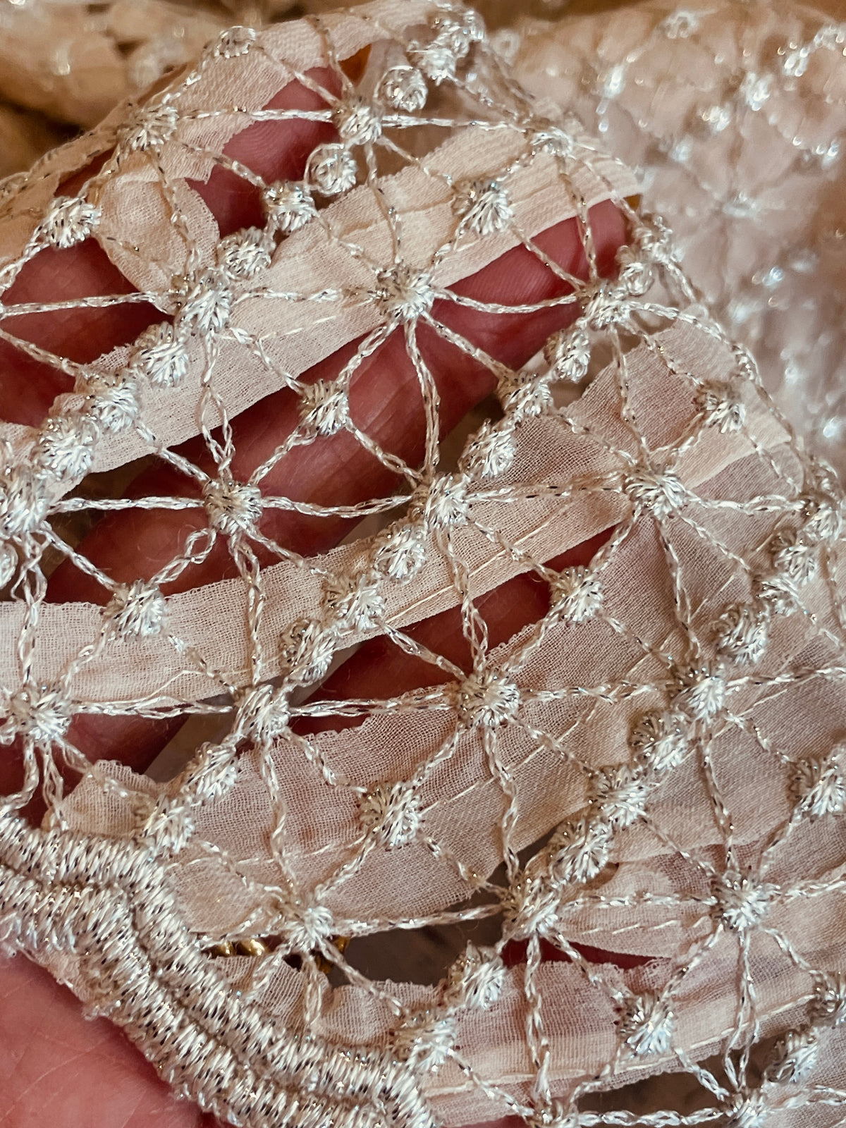 Blush cream embroidered stitched silk georgette