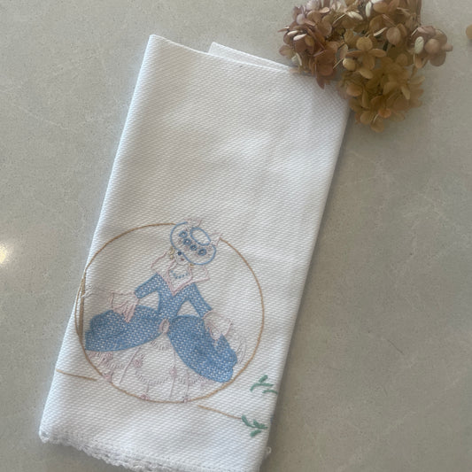 Vintage lady embroidered linen hand towel