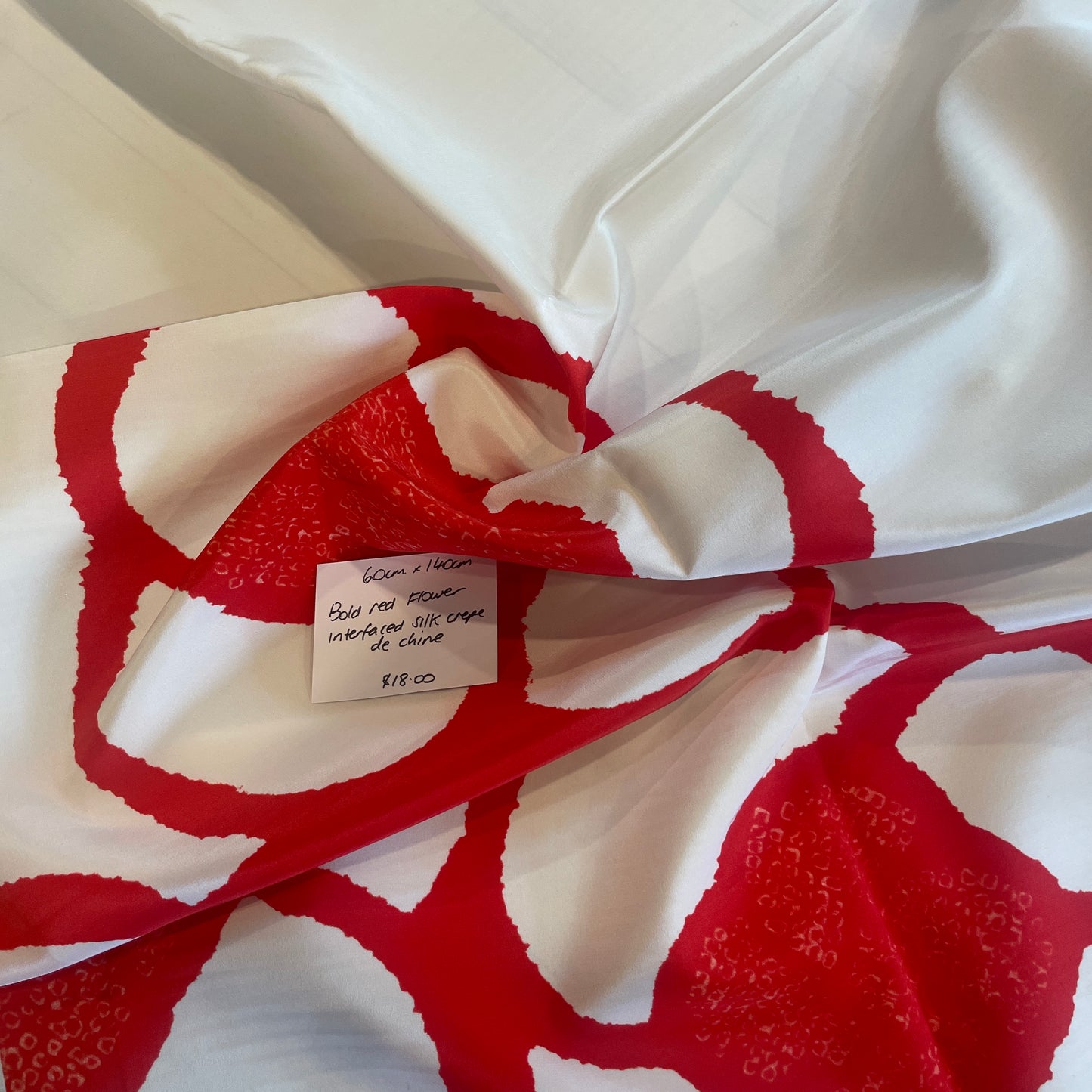 60cm bold red flower panel interfaced silk crepe de chine