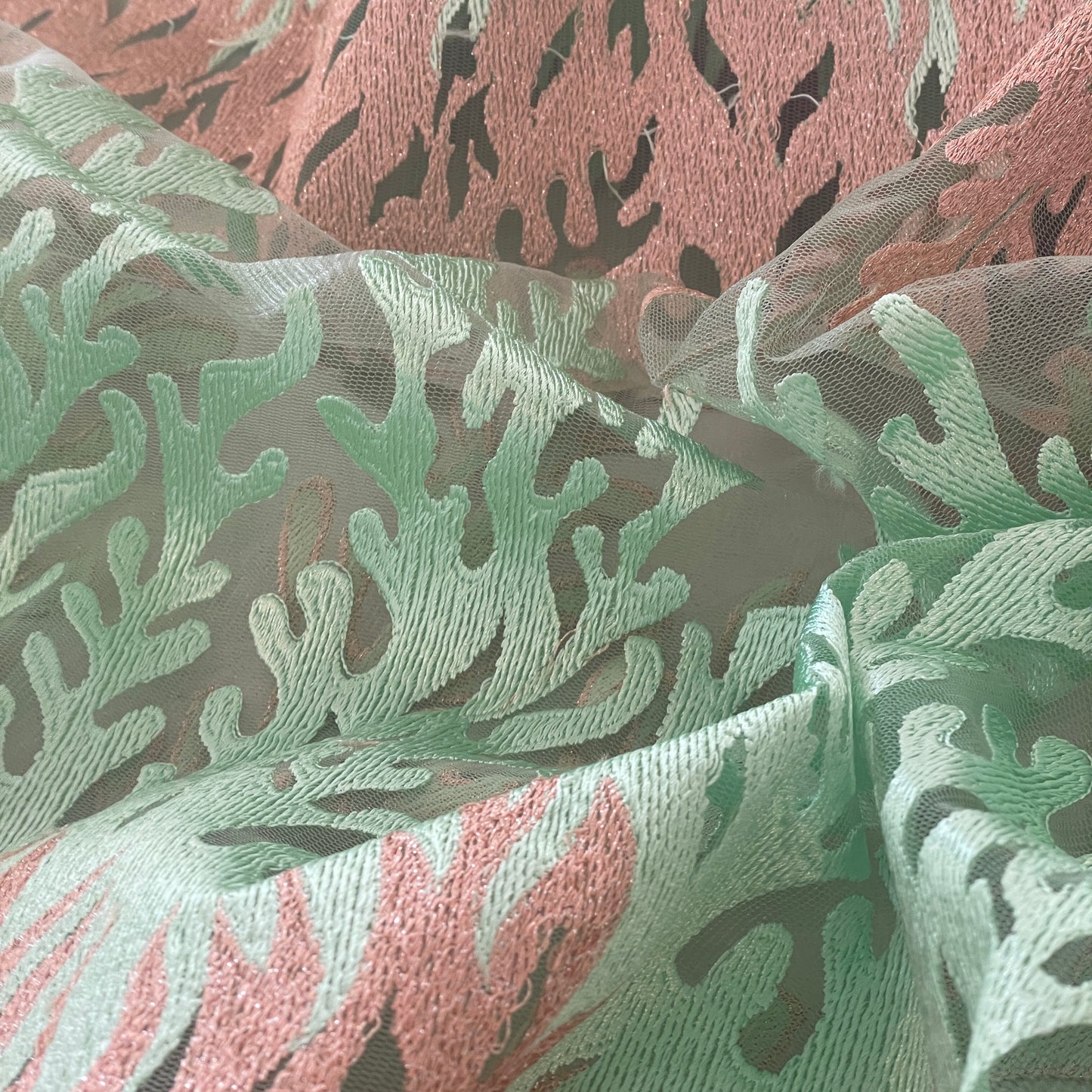 90cm pink and green underwater embroidered tulle