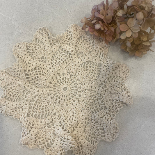 vintage beige crochet doily #13