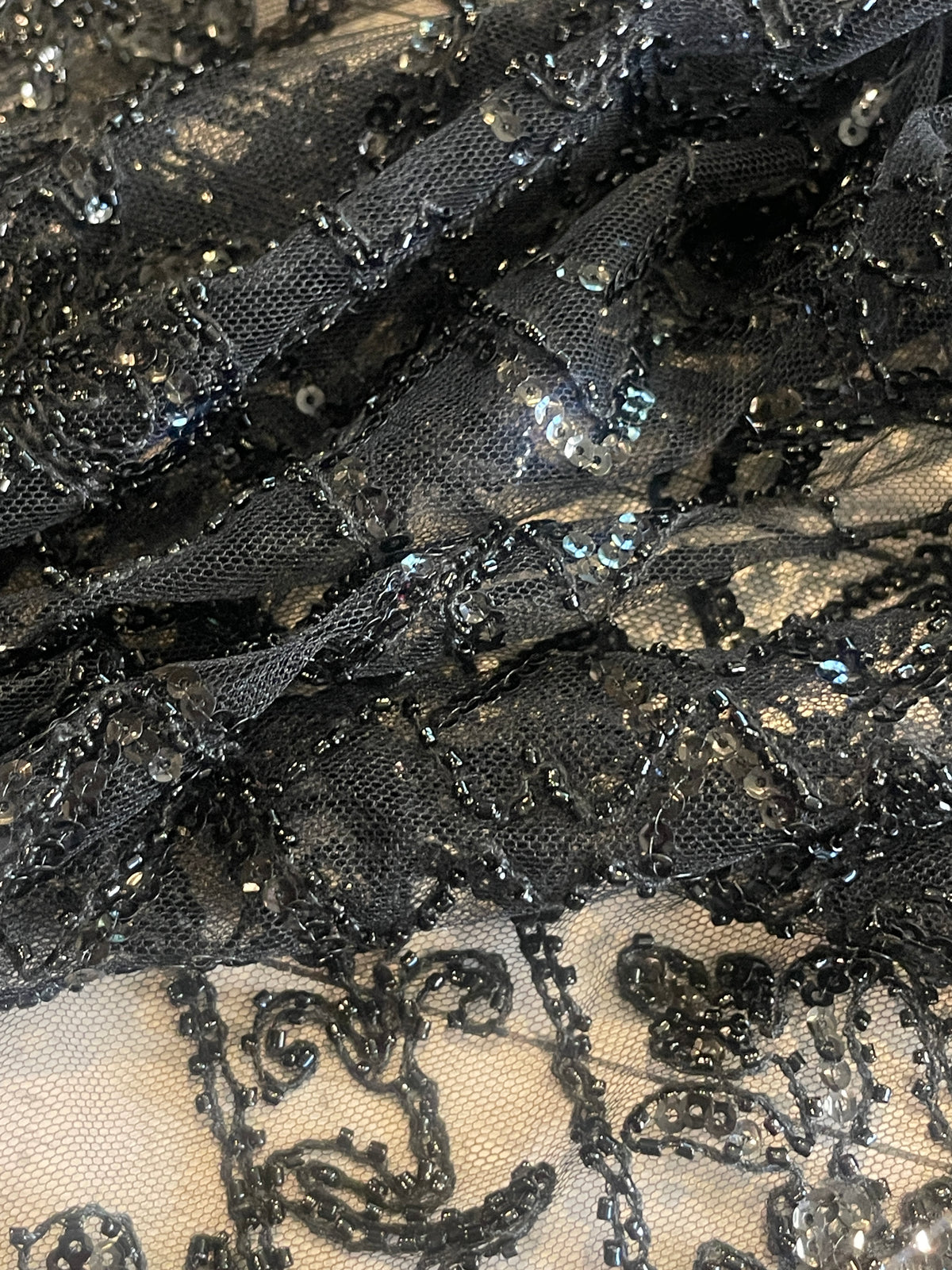 Deco black beaded tulle