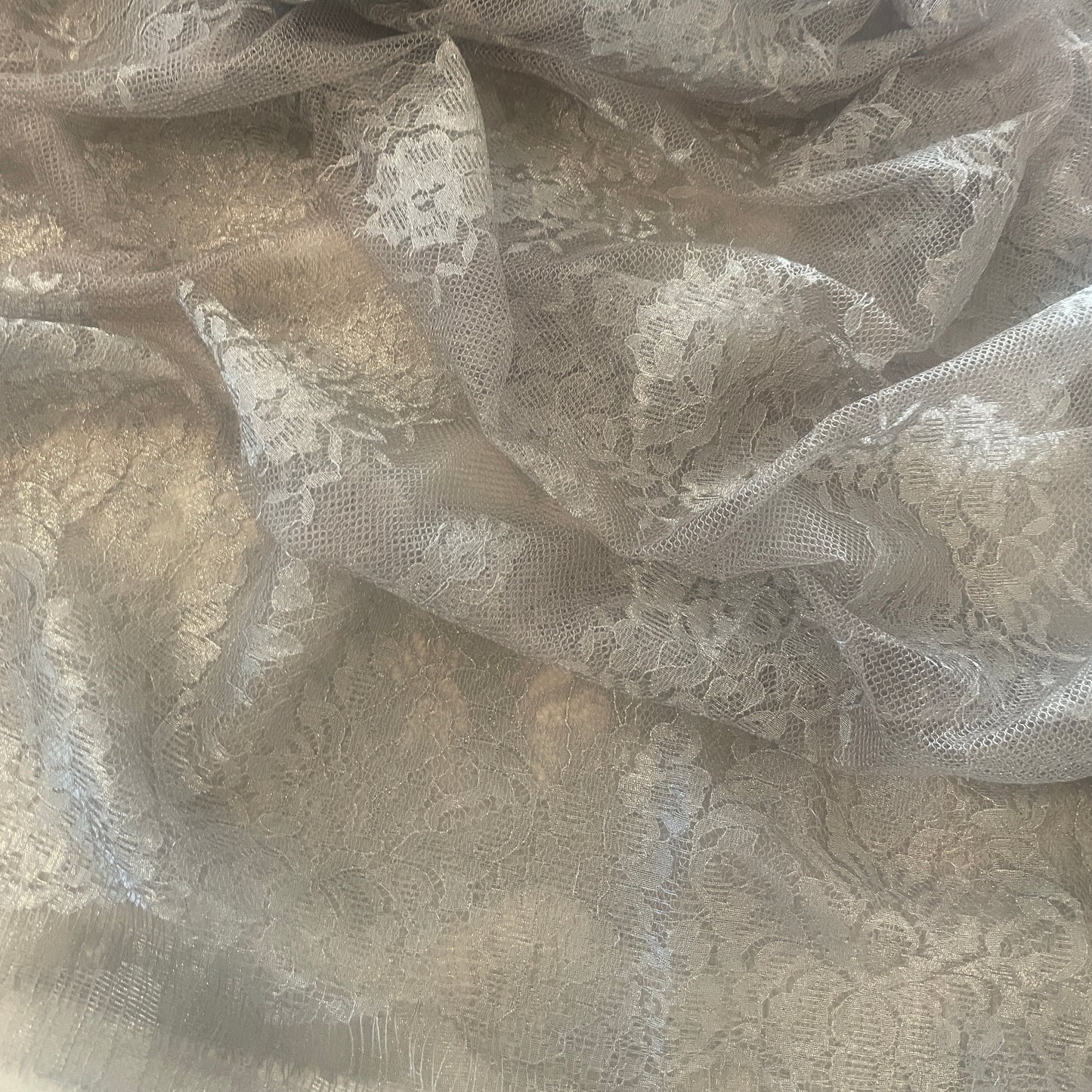 2.85m silver lurex French Chantilly lace