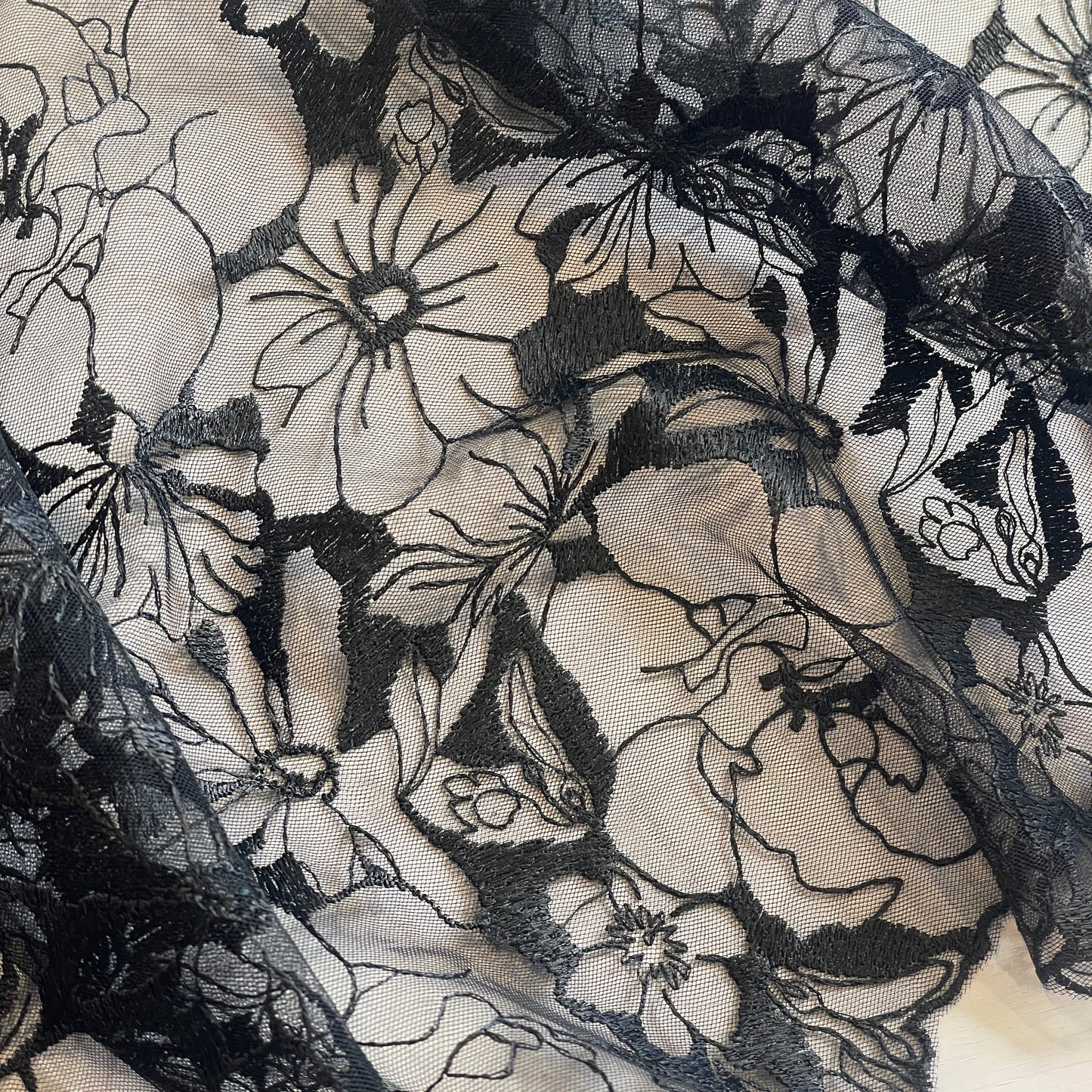 Midnight flowers Embroidered Lace