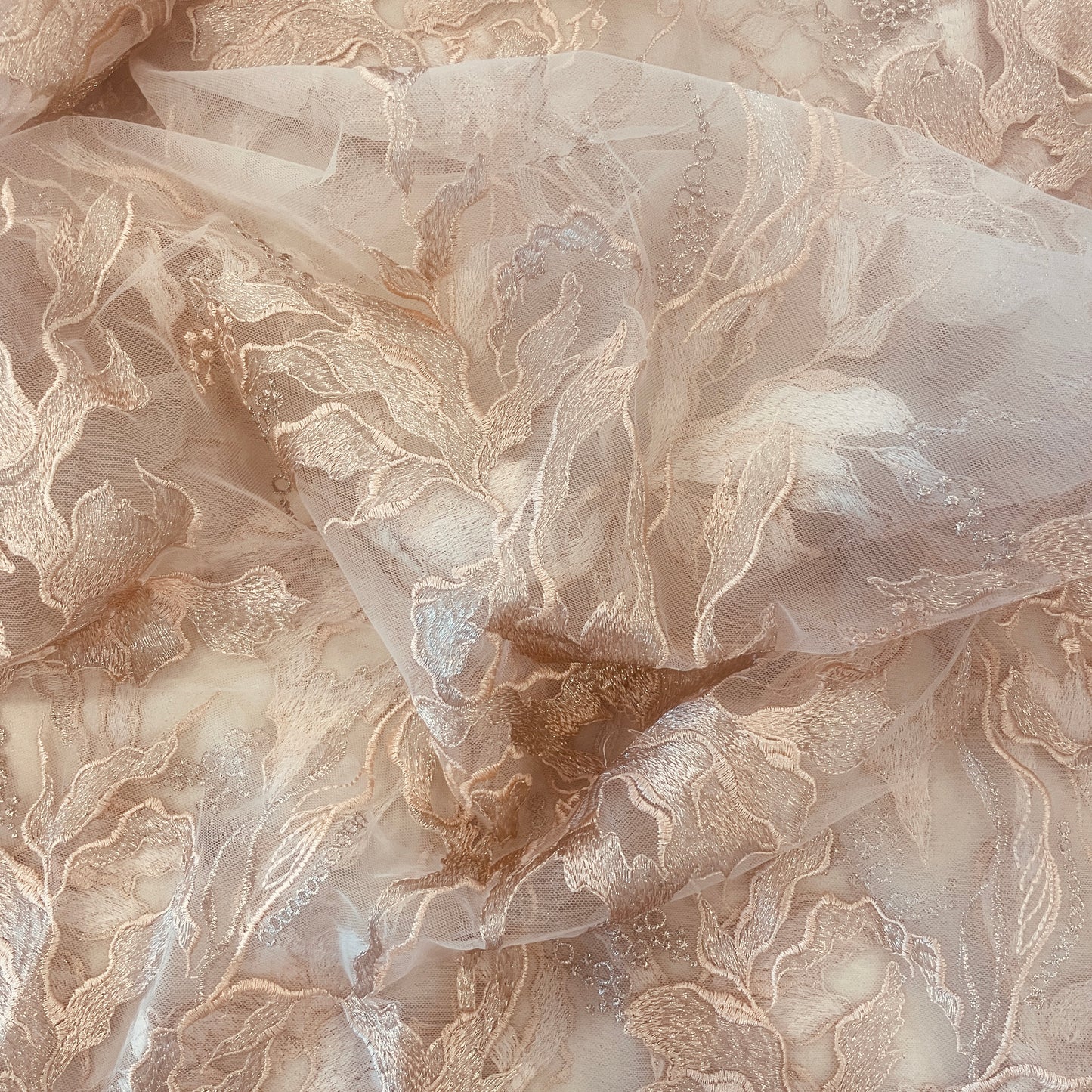 1.4m dusty pink metallic embroidered tulle