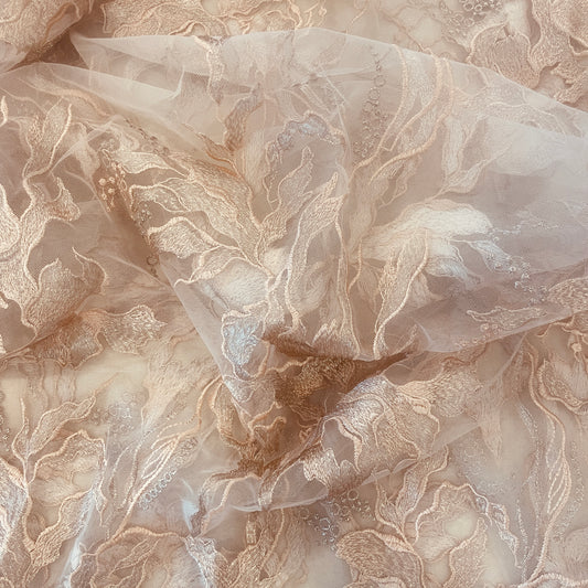 1.4m dusty pink metallic embroidered tulle