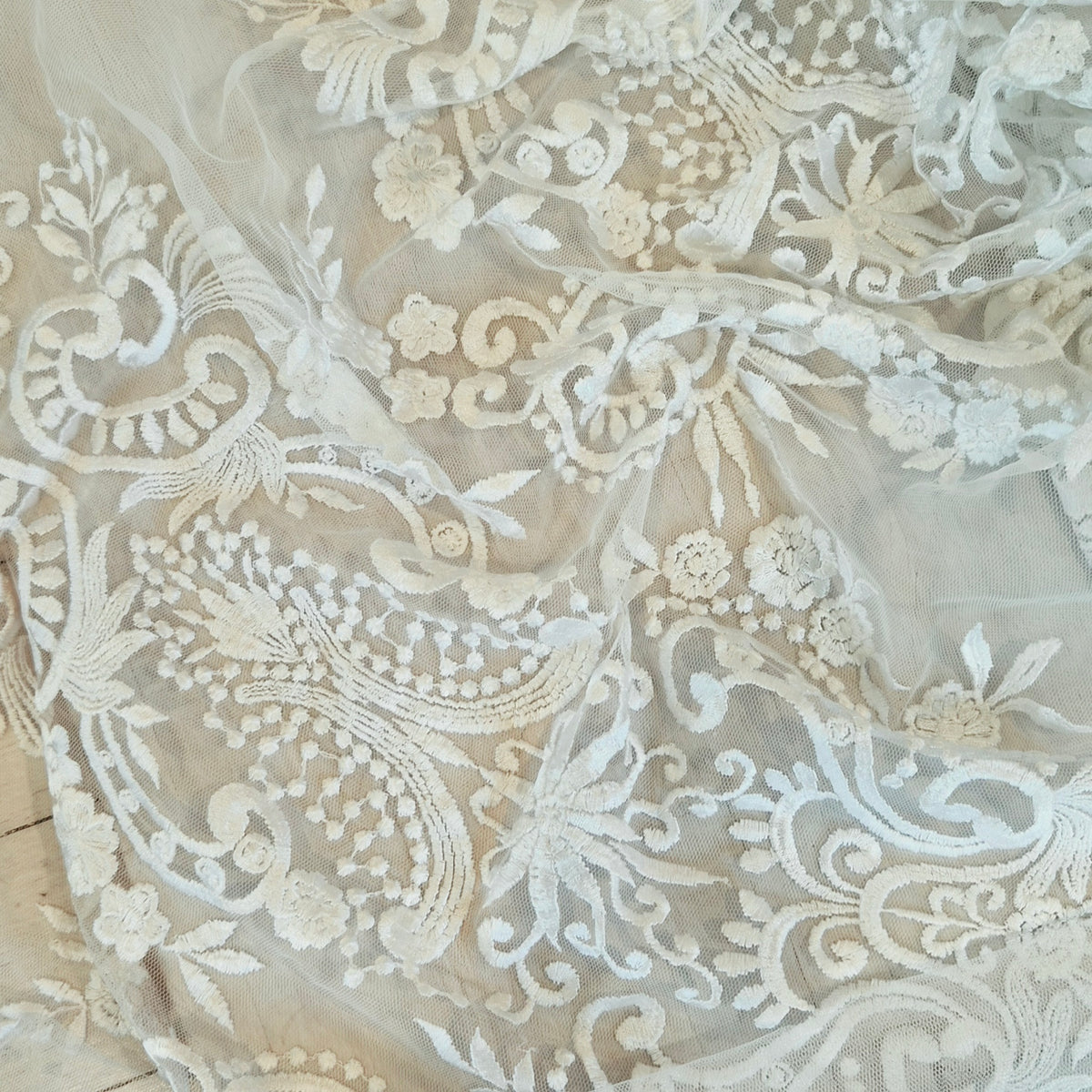 Folk design embroidered mesh