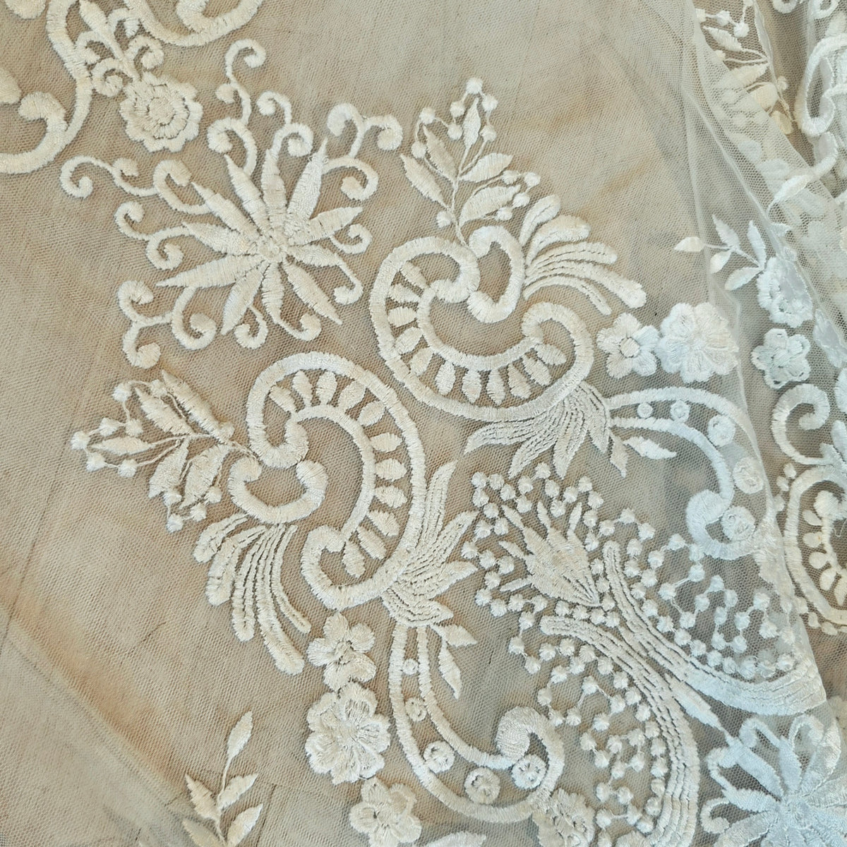 Folk design embroidered mesh