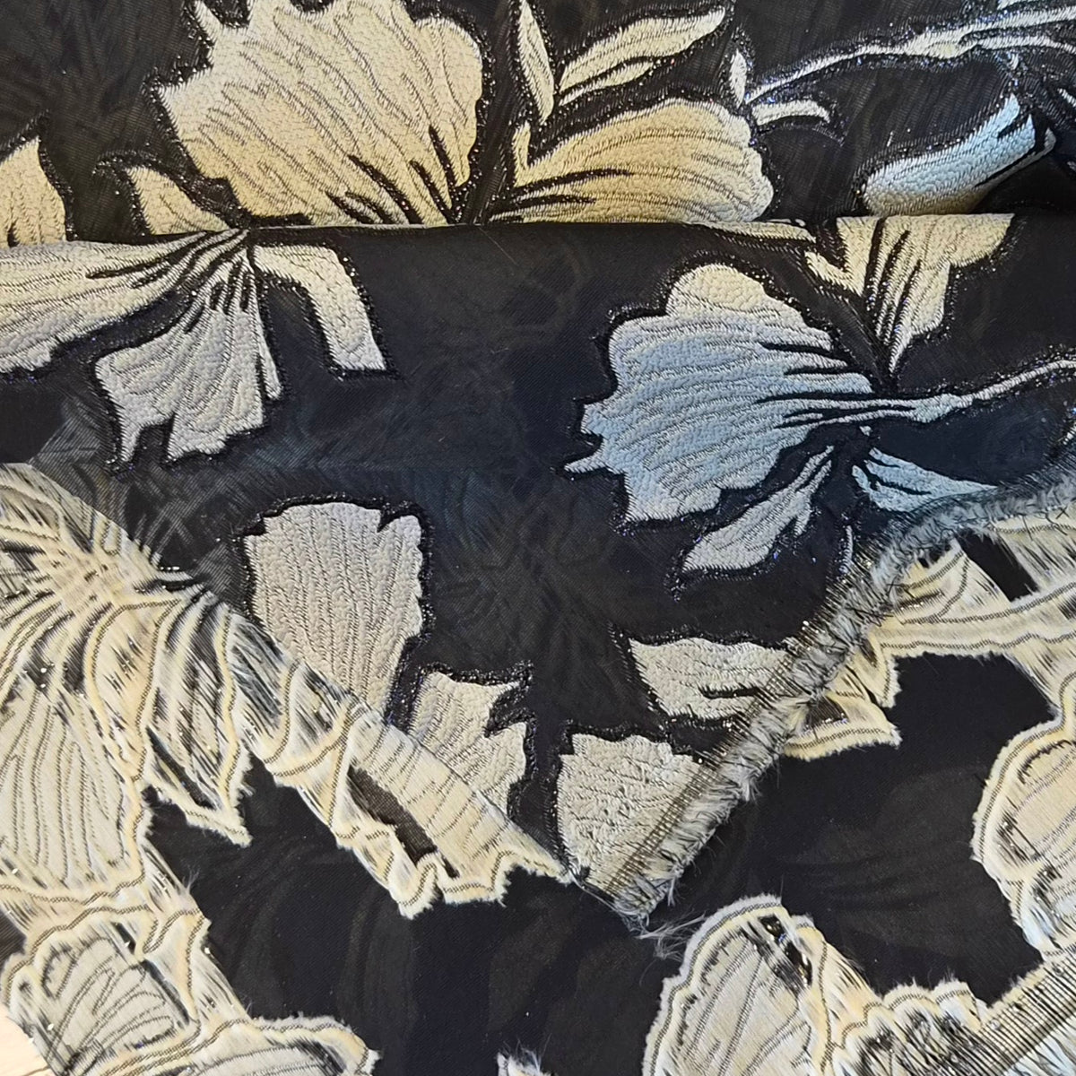 1m Black iris cloque brocade
