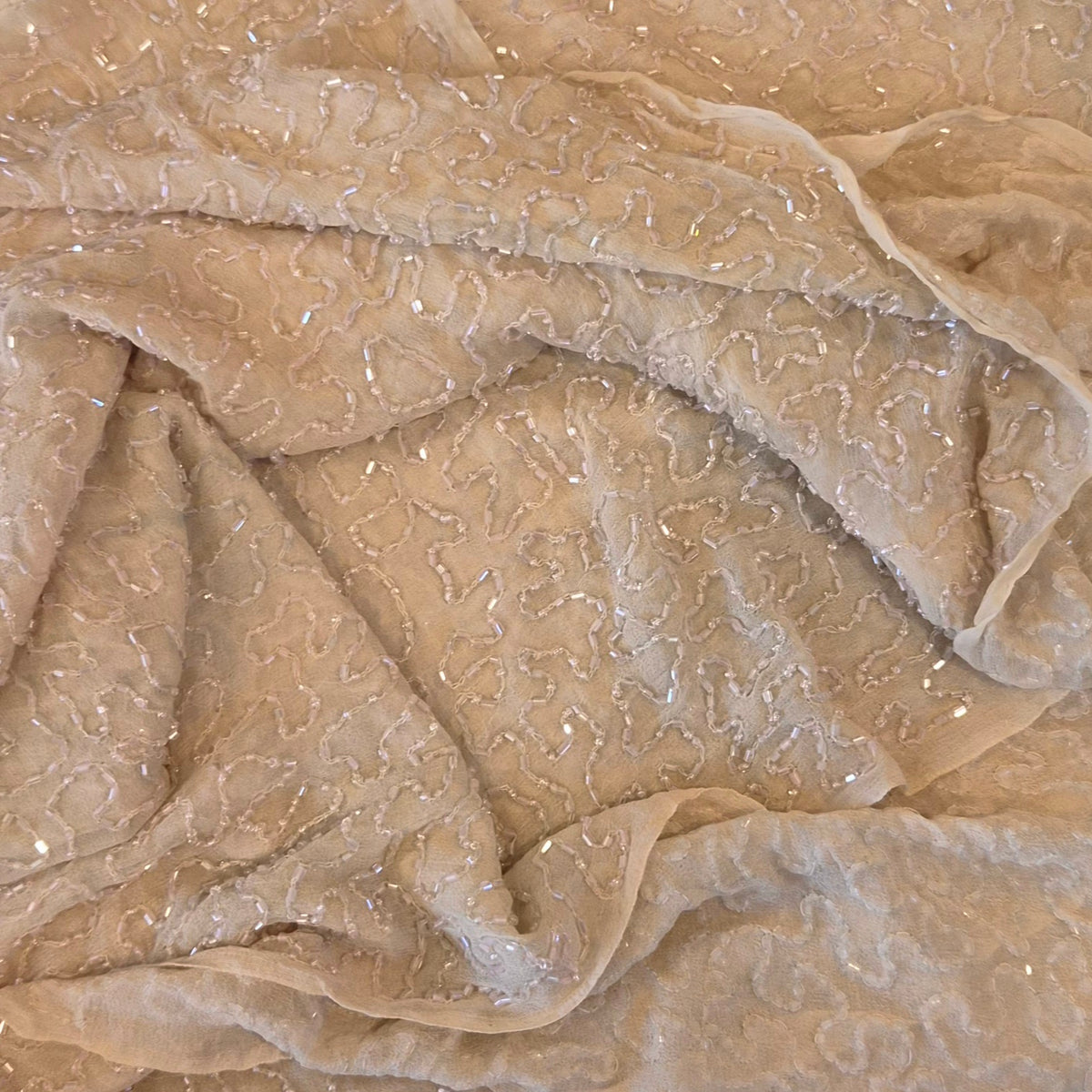 1.5m plus end Ivory beaded silk chiffon