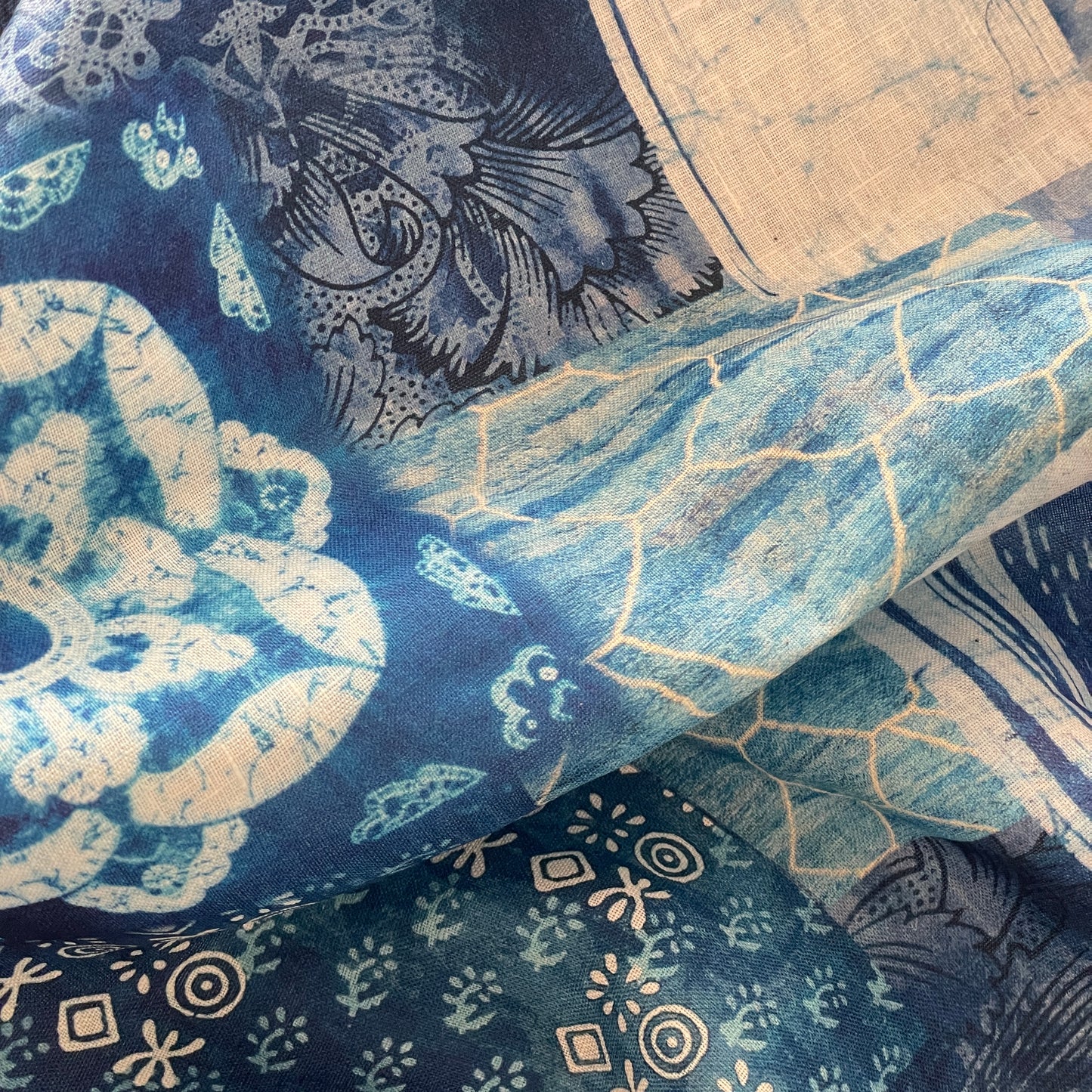 Indigo stamps mid weight linen