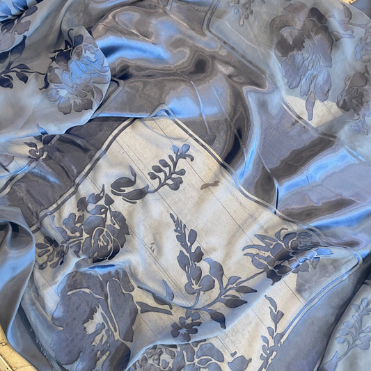 Jacaranda blue vintage panels  Burnout Silk Satin