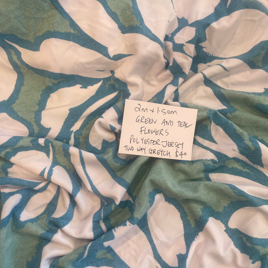 2m green and teal flowers jersey