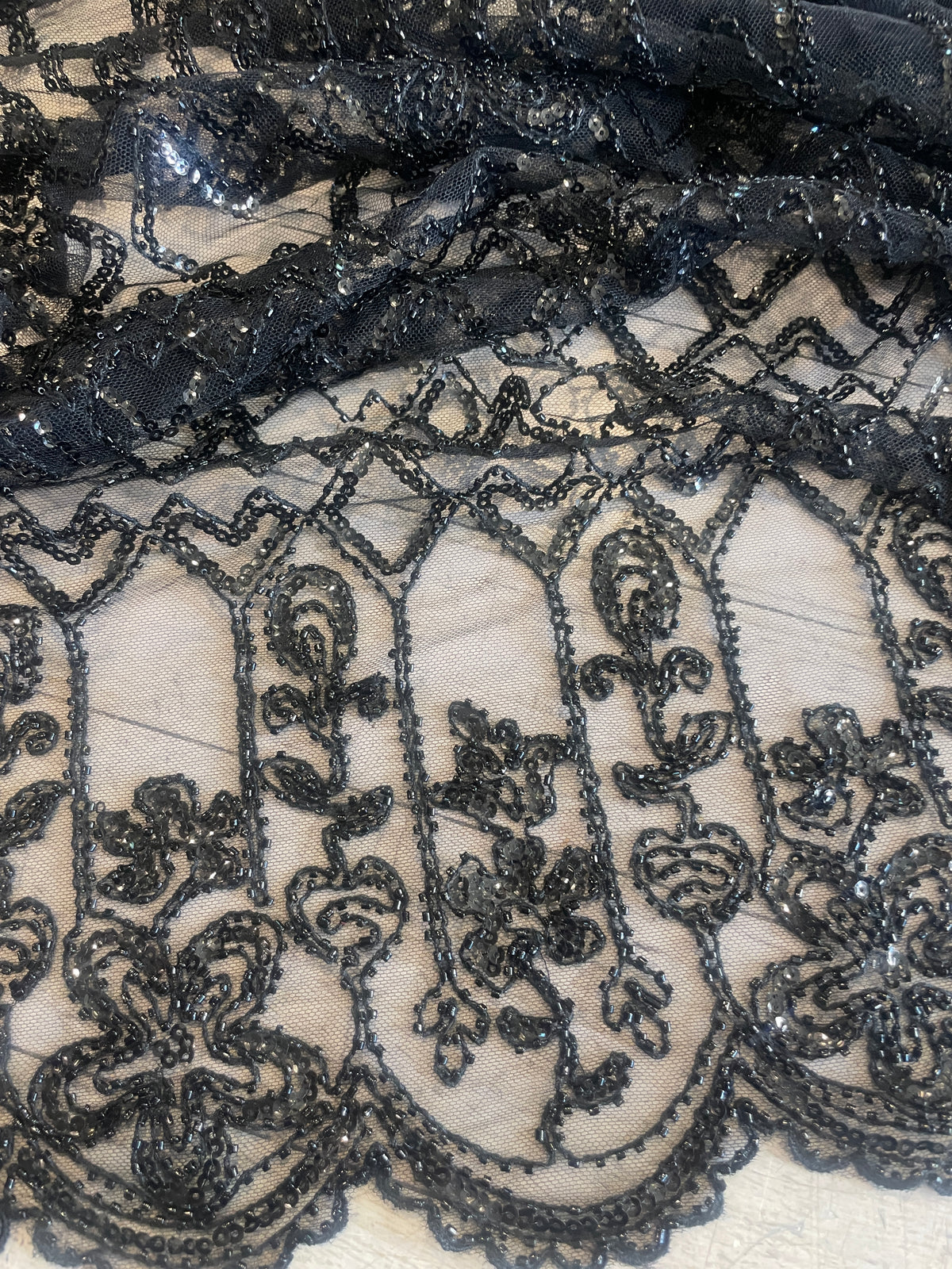 Deco black beaded tulle